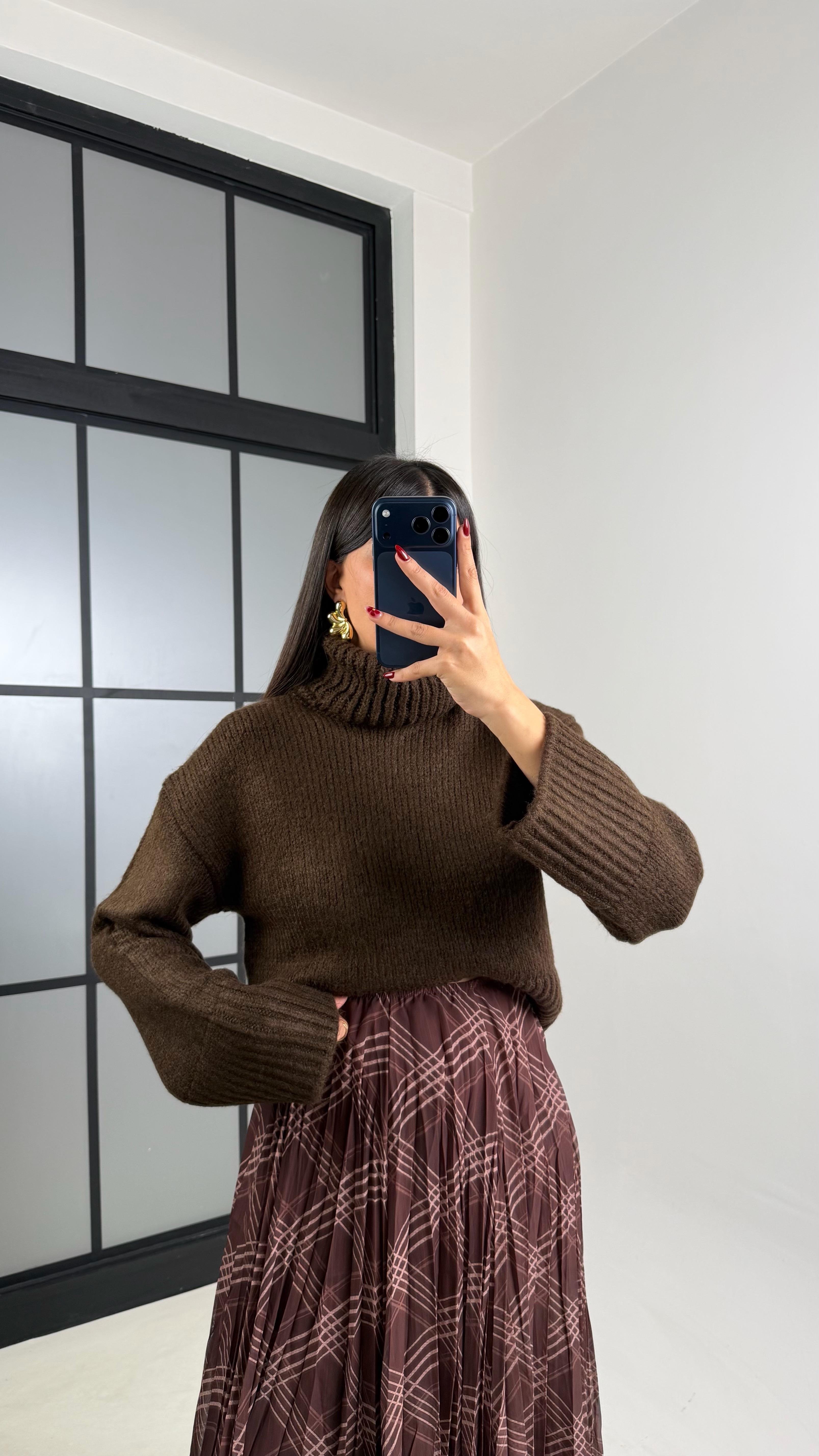 Acı Kahve Balıkçı Yaka Örgü Kazak GAUS-00726GAUSKAZAKGAUS-00726