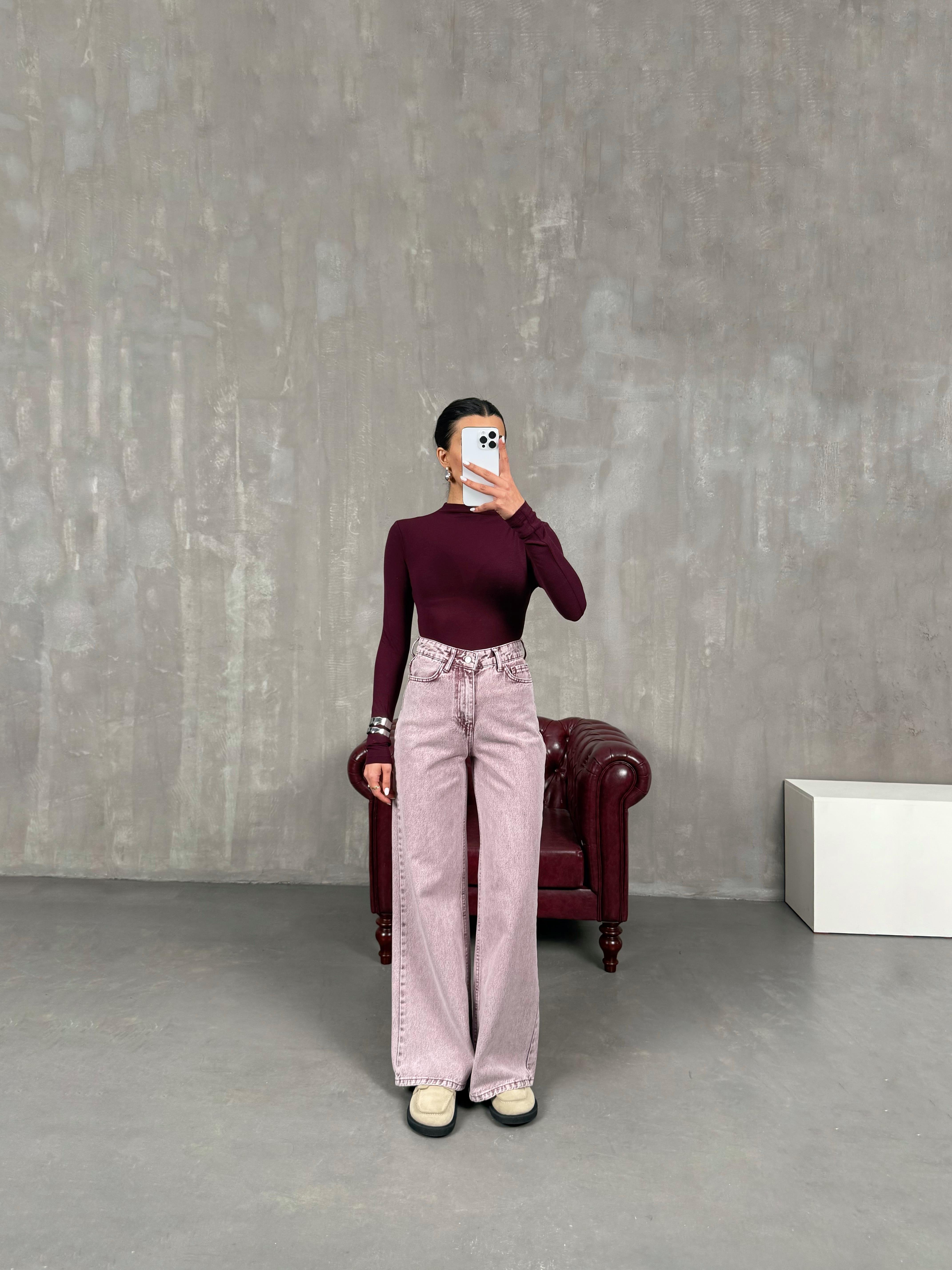 هيكتور ‎جينز مغسول واسع الساق لون وردي