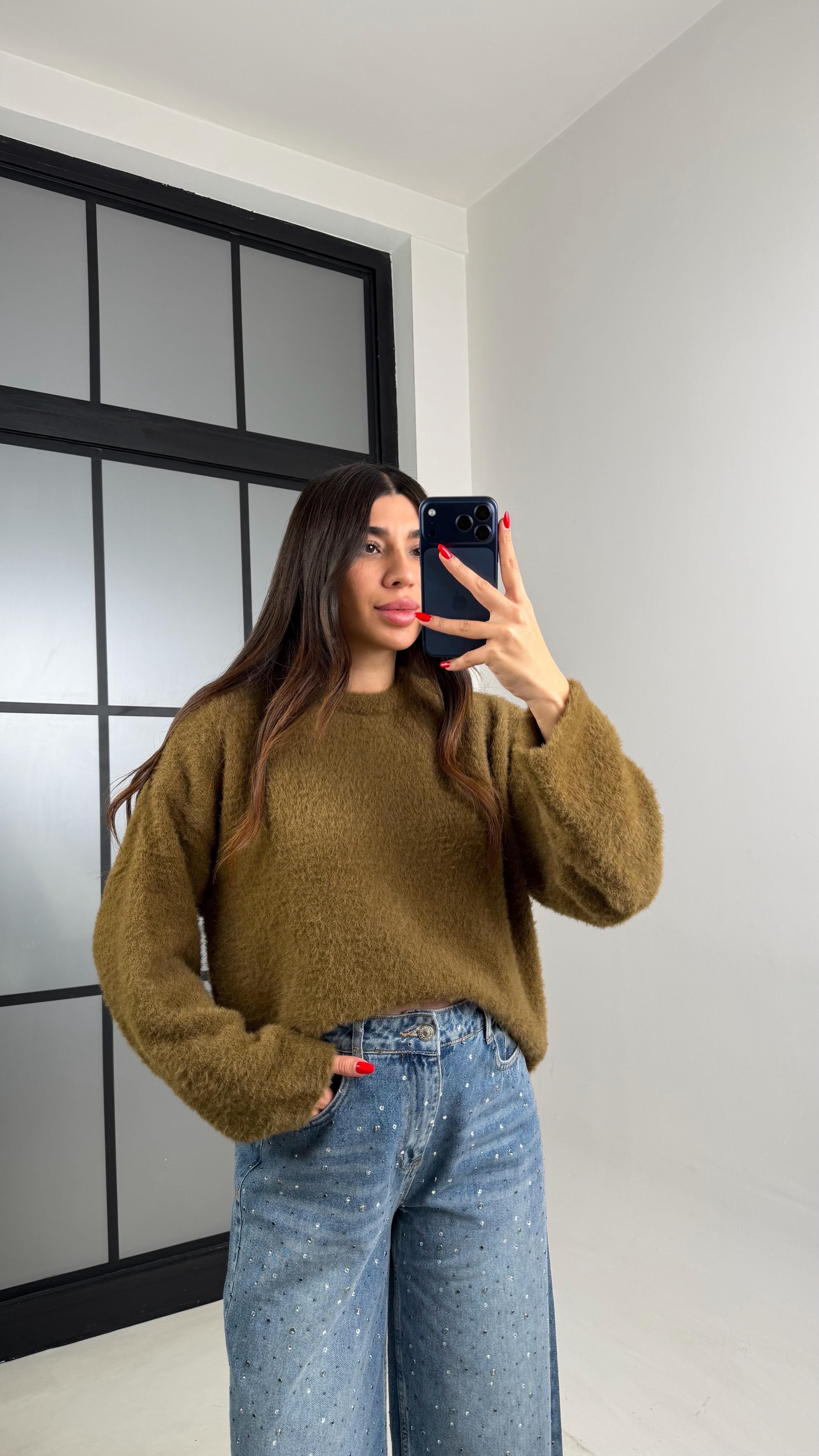 Yeşil Yumuşak Dokulu Triko Kazak GAUS-00967GAUSKAZAKGAUS-00967