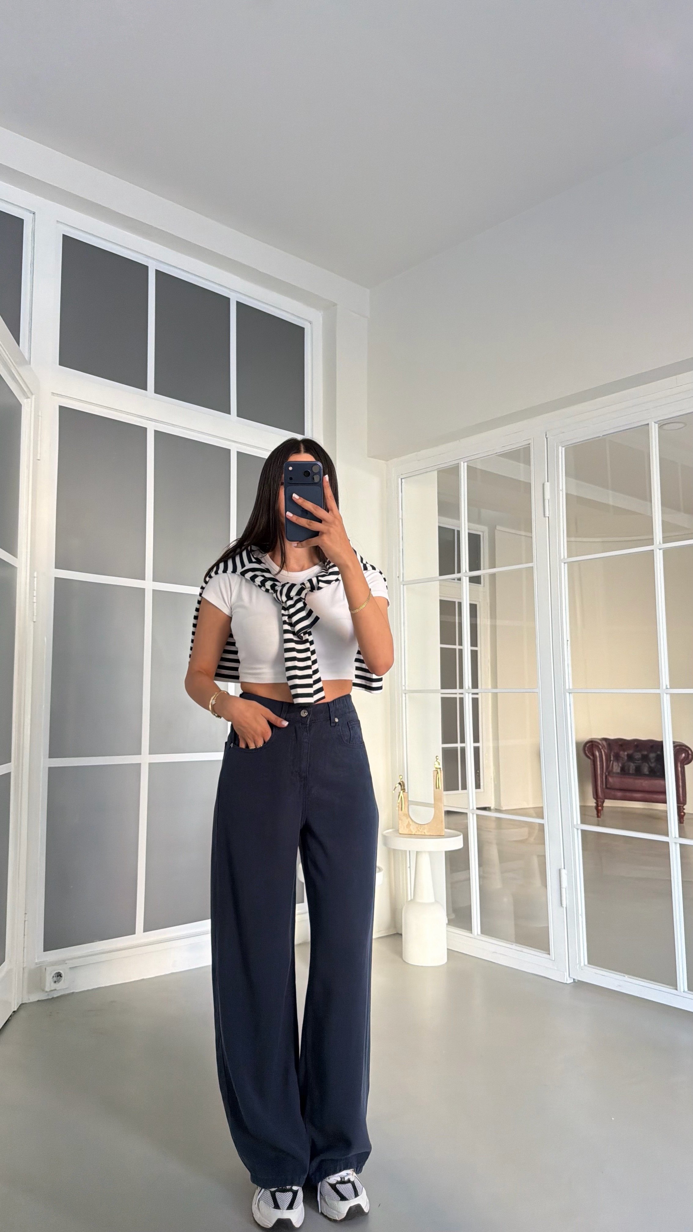 Lacivert Beli Lastikli Geniş Paça Jean GAUS-01876 GAUS-02035GAUSDENİM PANTOLONGAUS-02035