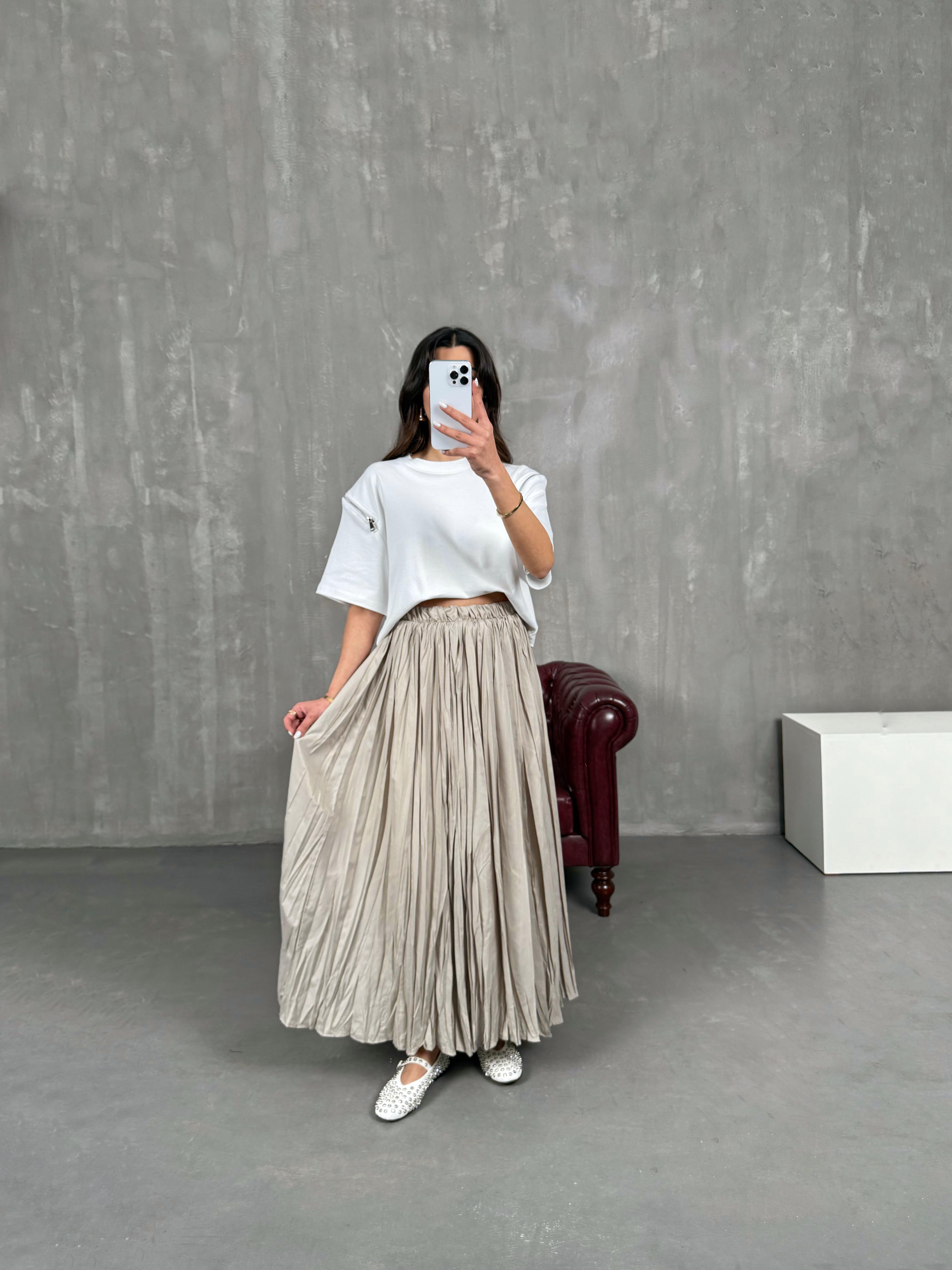 Barle Açık Gri Astarlı Pinterest Kırışık Etek