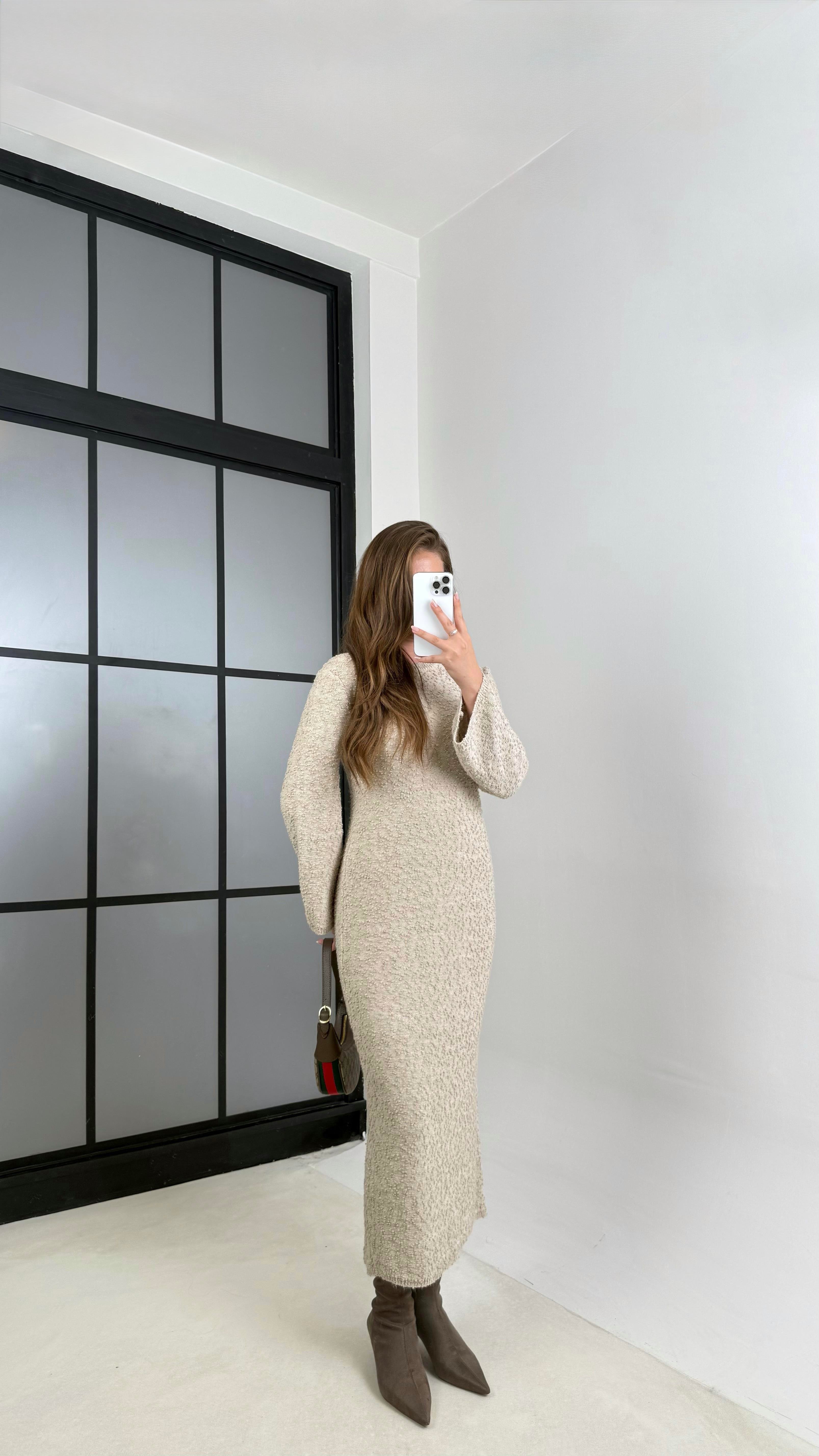 Vizon Bisiklet Yaka Tasarım Uzun Triko Elbise GAUS-00125GAUSELBİSEGAUS-00125