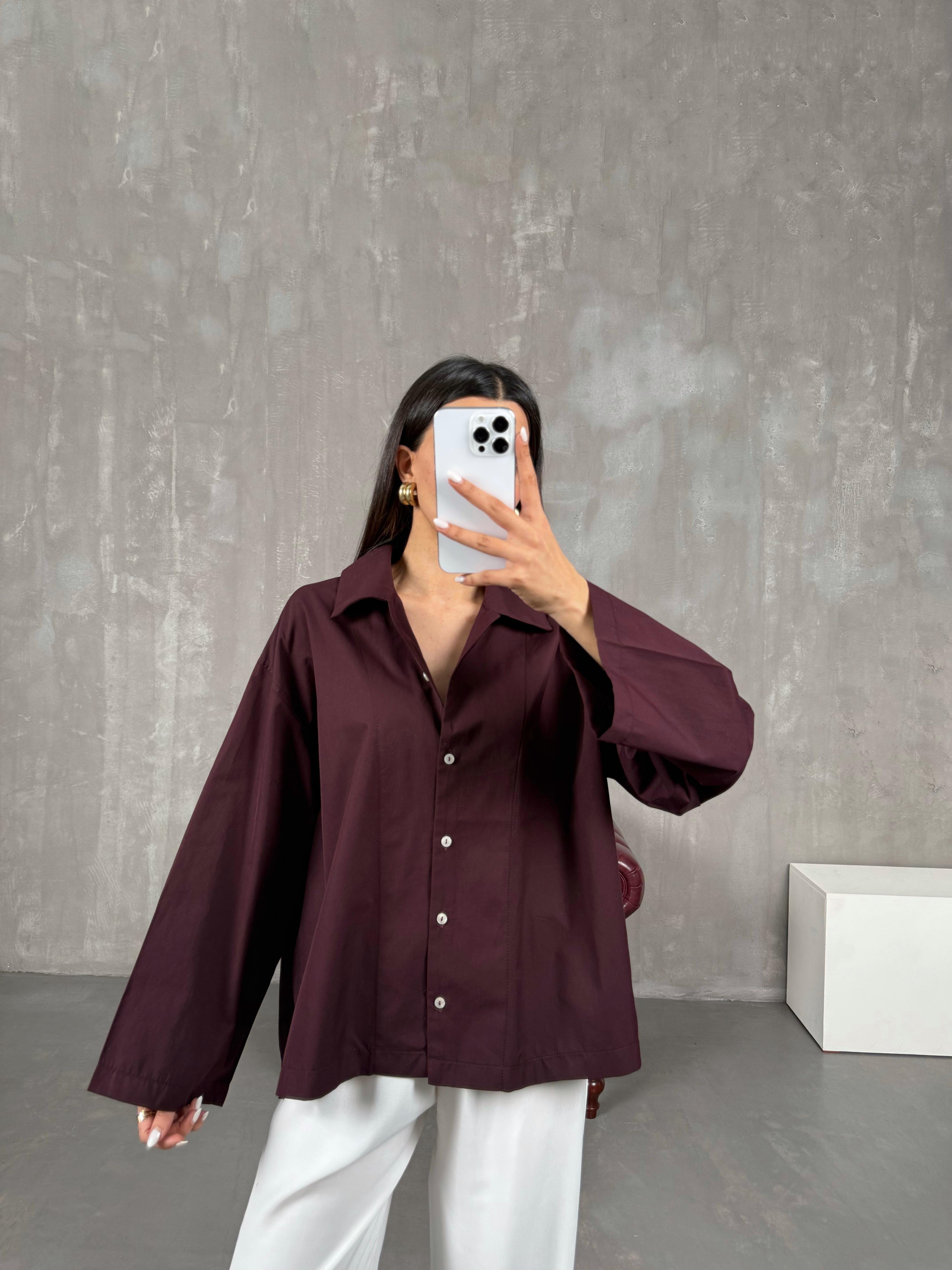 Mürdüm Poplin Oversize Gömlek Gaus00066GausGÖMLEKGU1001149