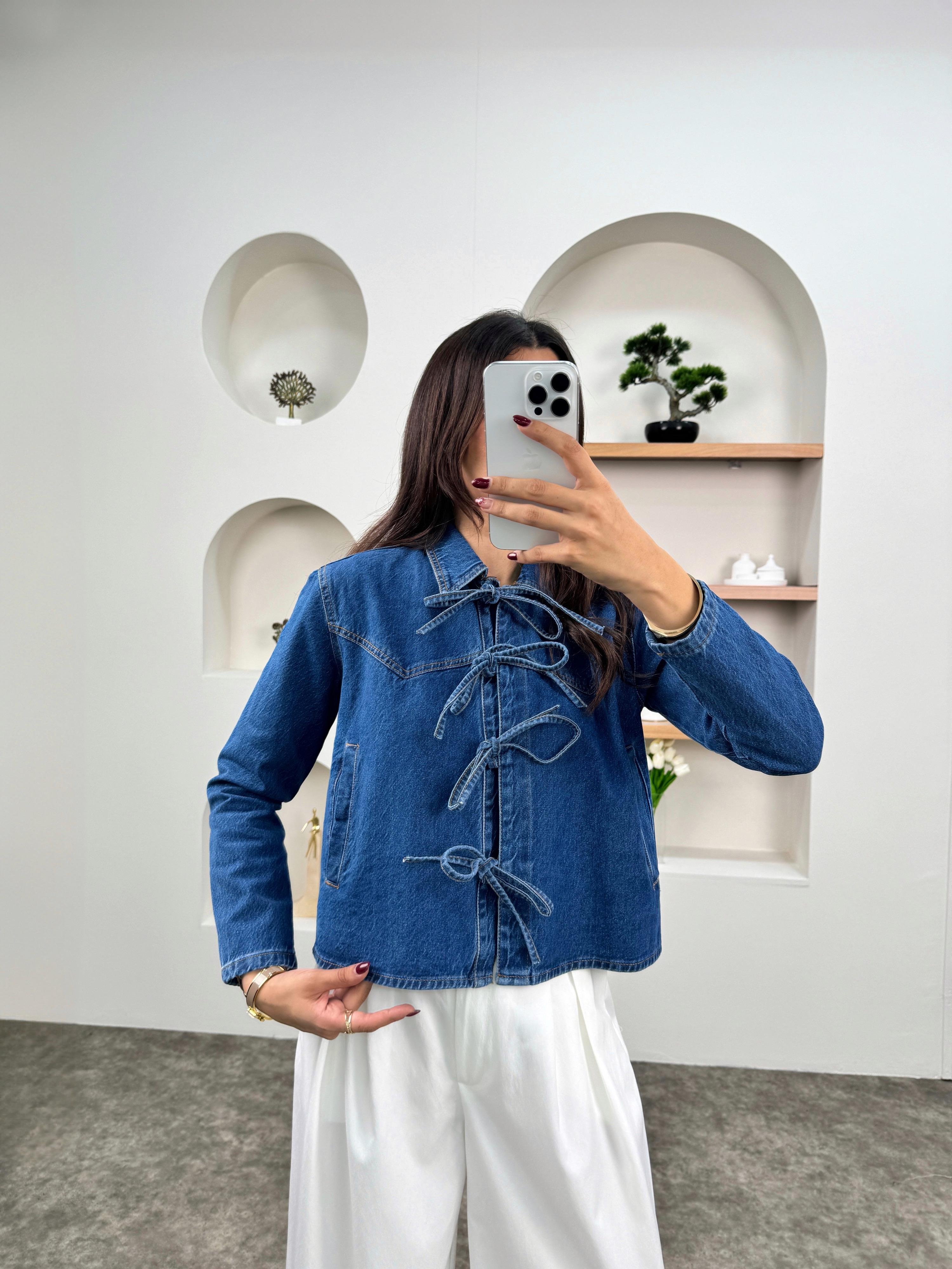 MD Mavi Bağlamalı Denim Yandan Cepli Tasarım CeketGausCEKETGU00903641