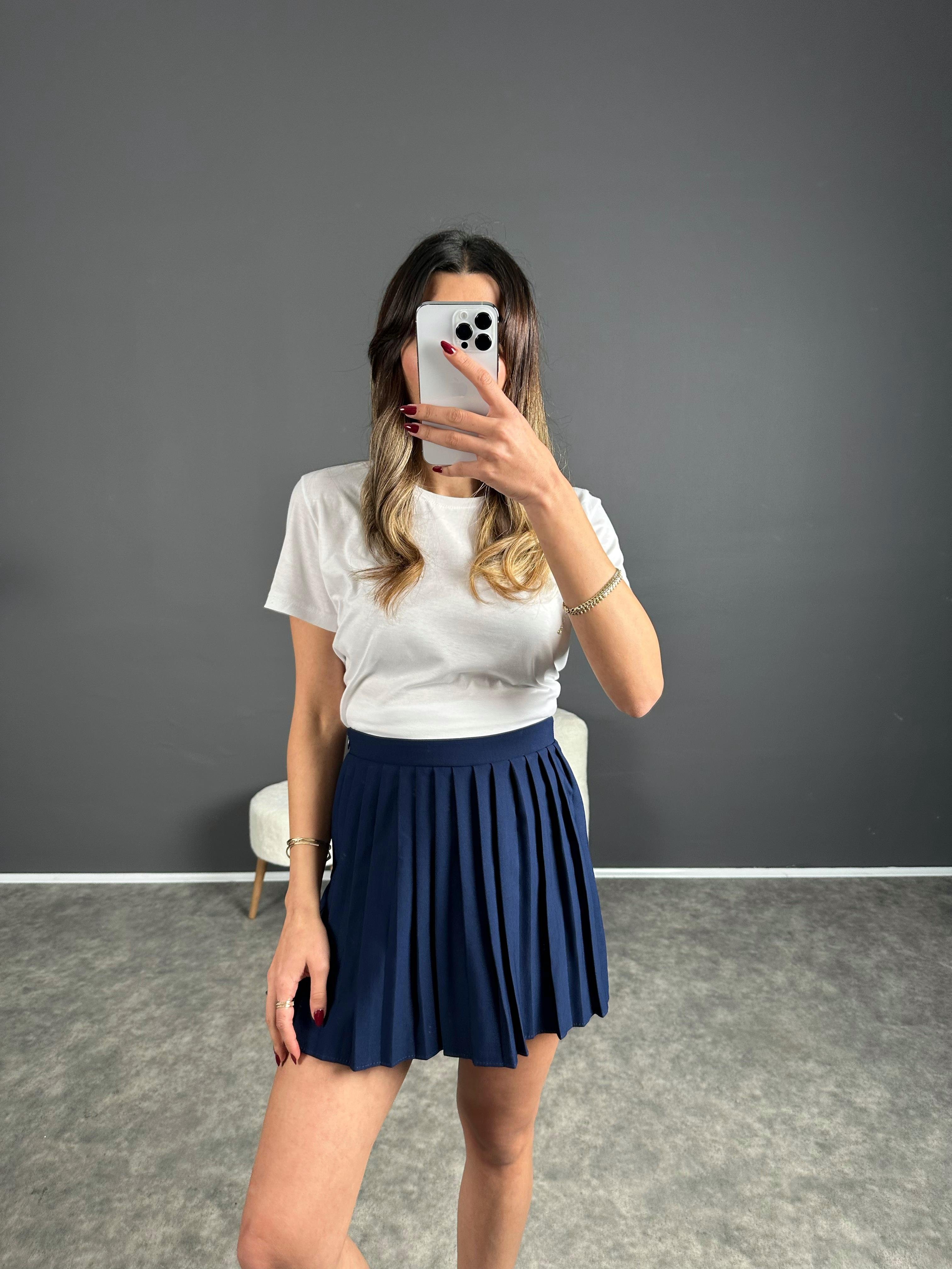 Kiew Lacivert Şortlu Pileli Etek