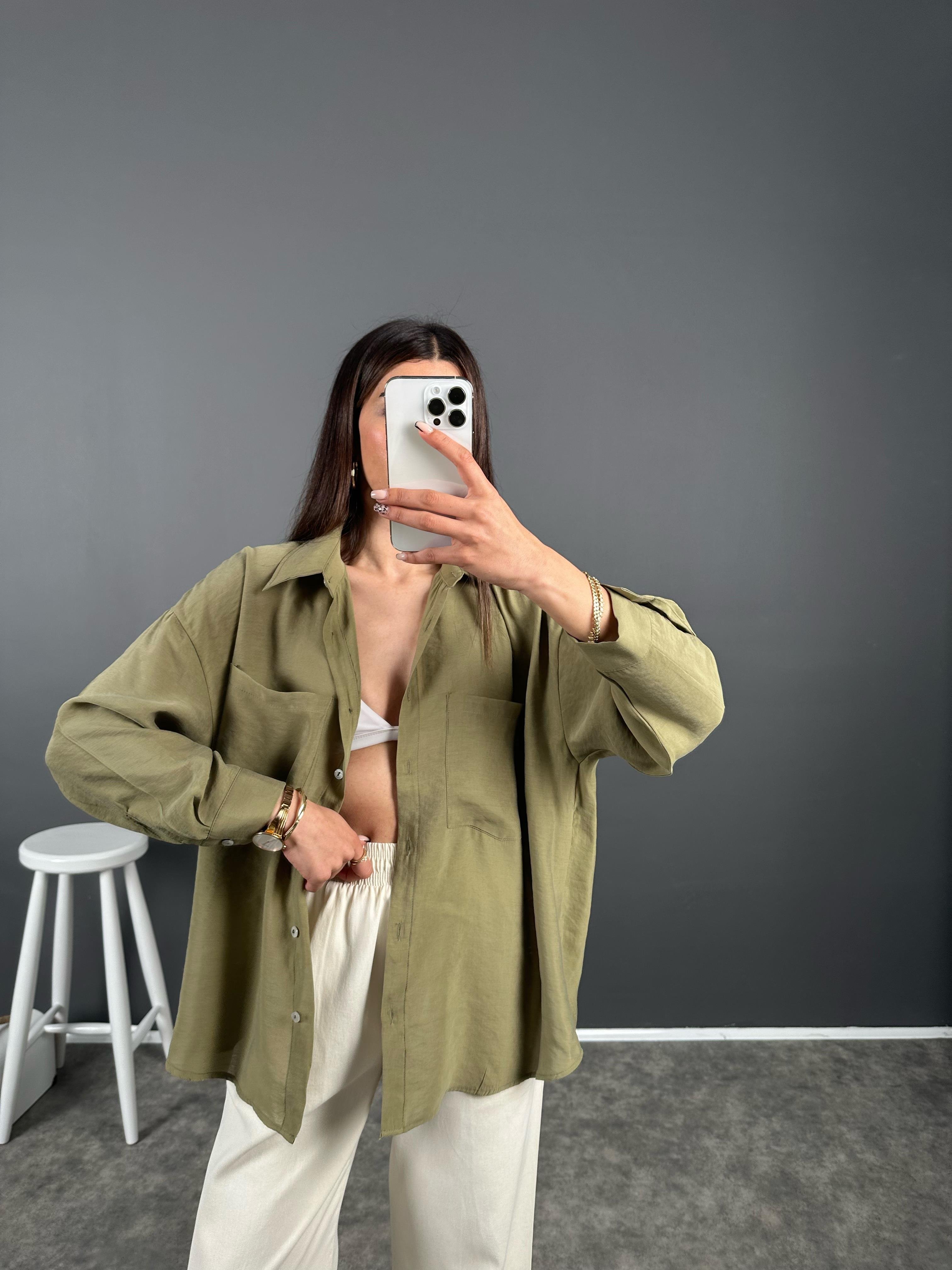 Lupus Haki Çift Cepli Oversize Premium Gömlek