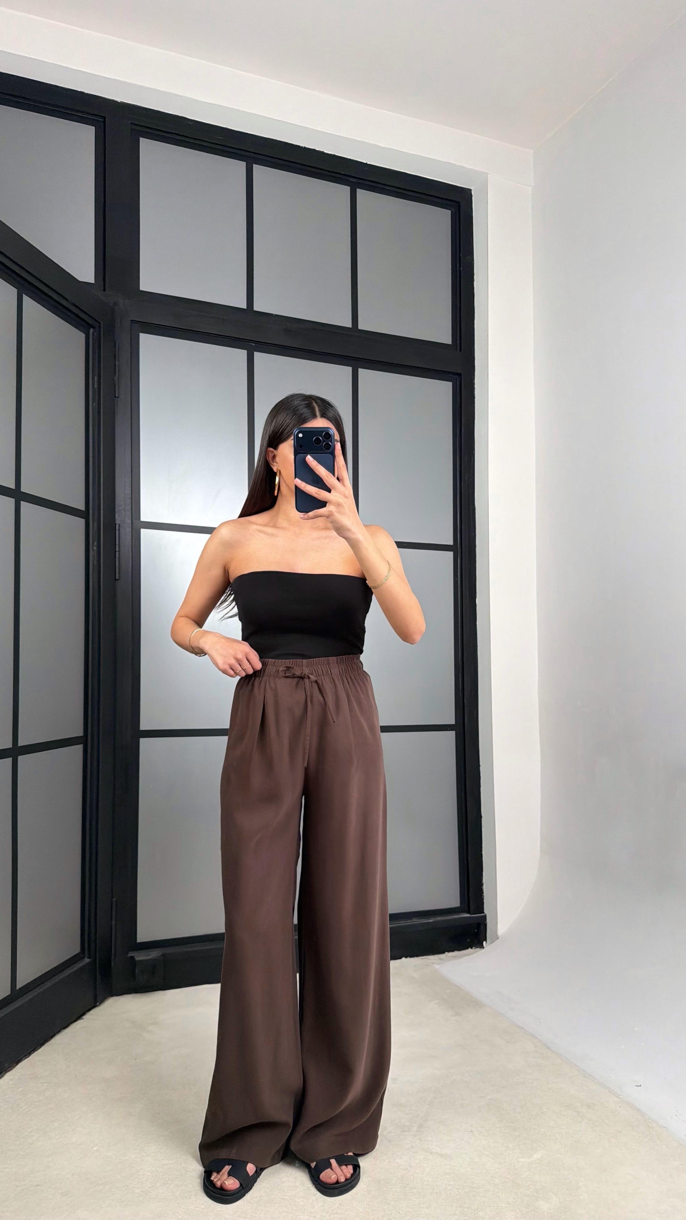 Kahve Beli Lastikli Tencel Pantolon GAUS-01331GAUSPANTOLONGAUS-01331