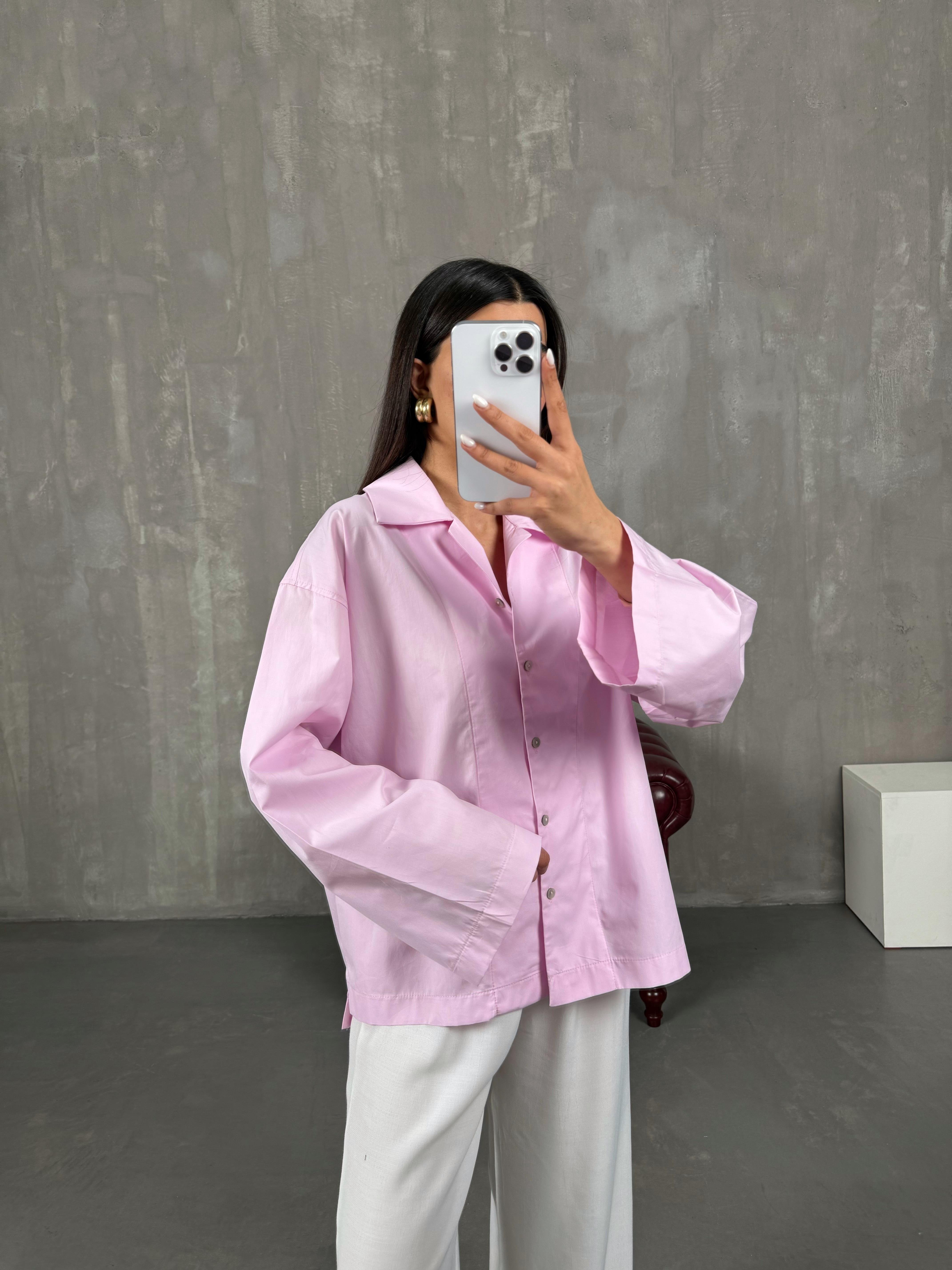 قميص أوفر سايز قماش بوبلين لون وردي Gaus00066