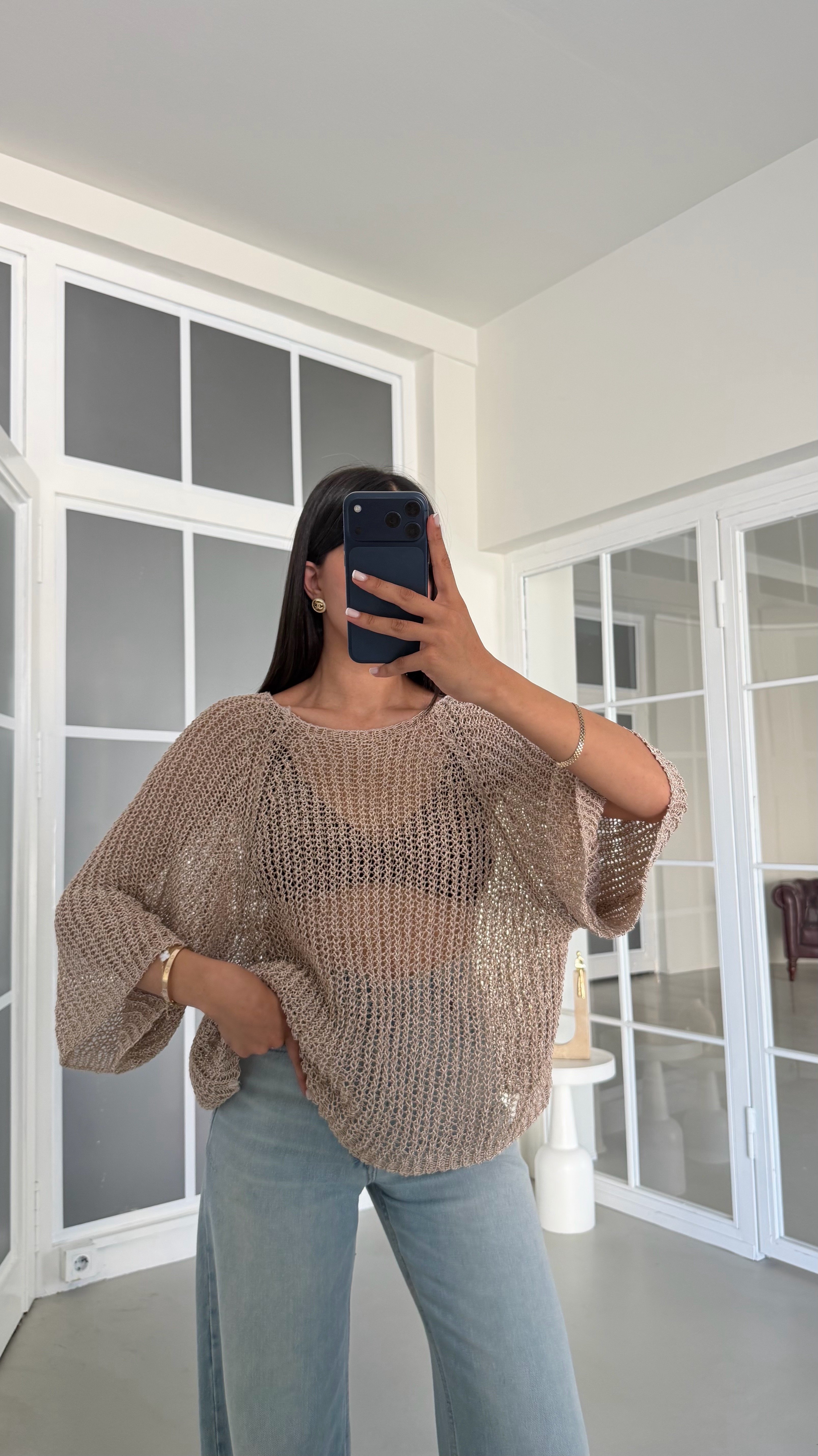 Vizon Ajurlu Triko Bluz GAUS-02064GAUSالبلوزات GAUS-02064