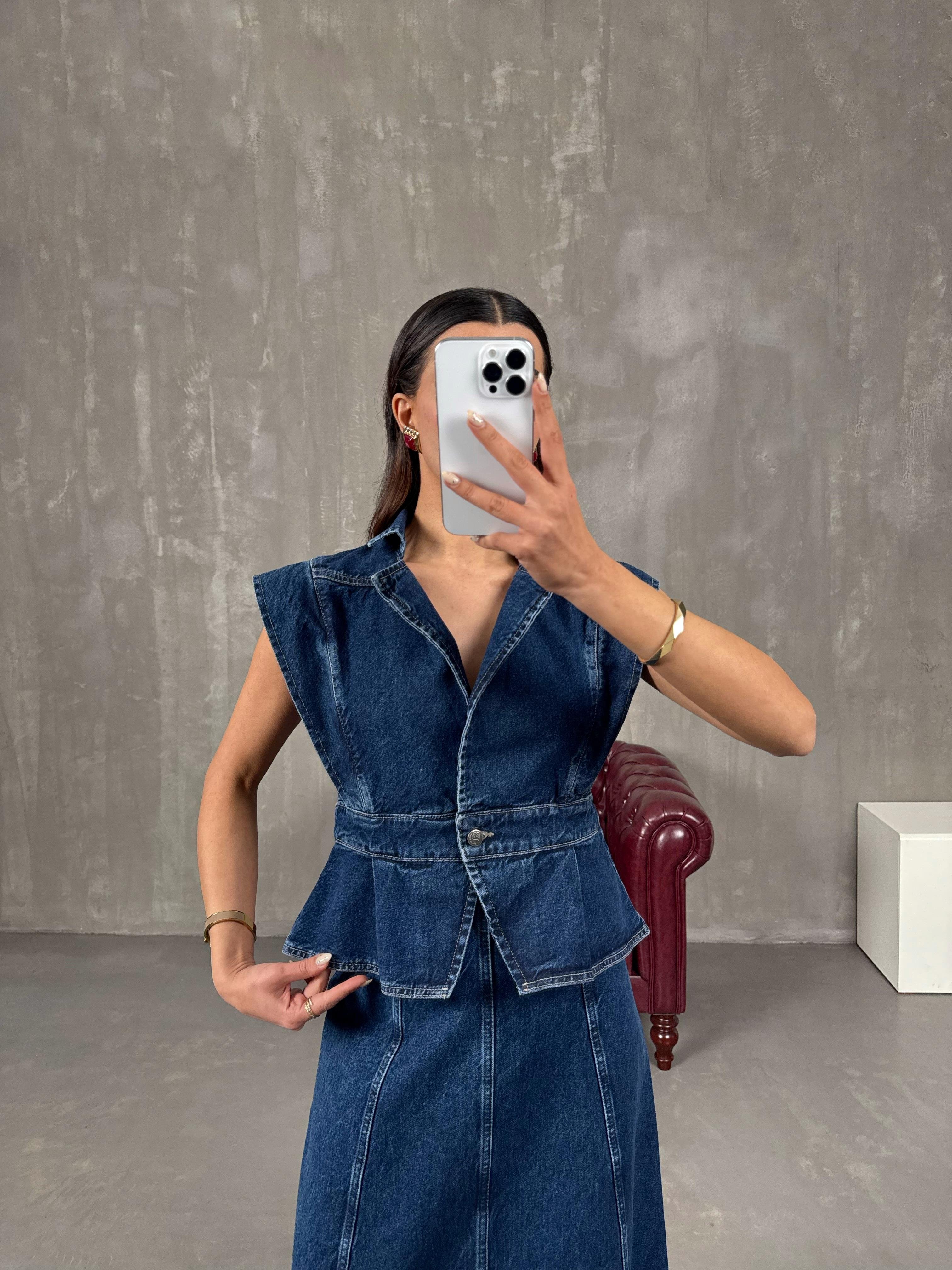 Rose Lacivert Denim YelekGausYELEKGU100689