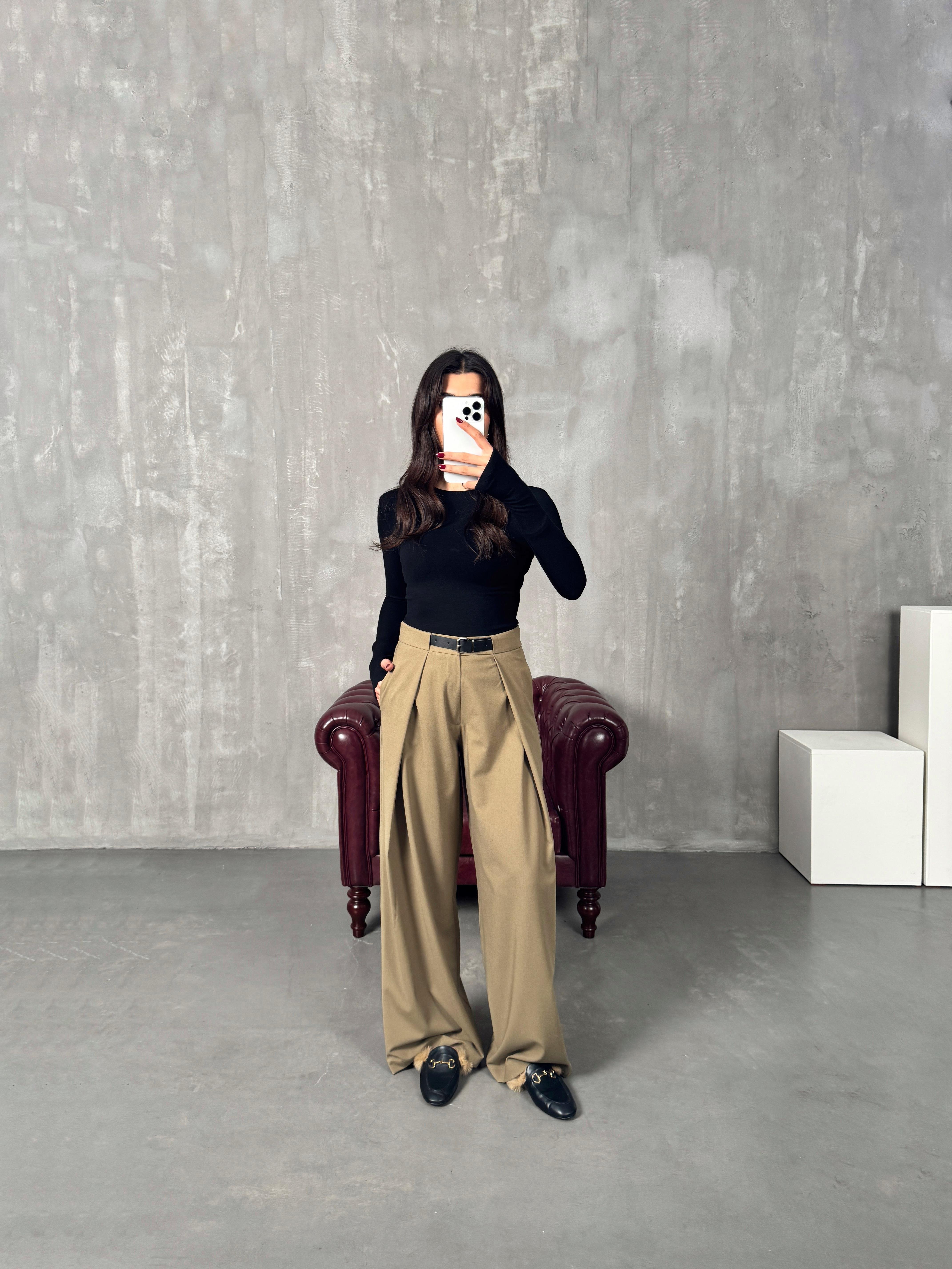 Piqu Haki ZR Muadil Kemerli Pantolon