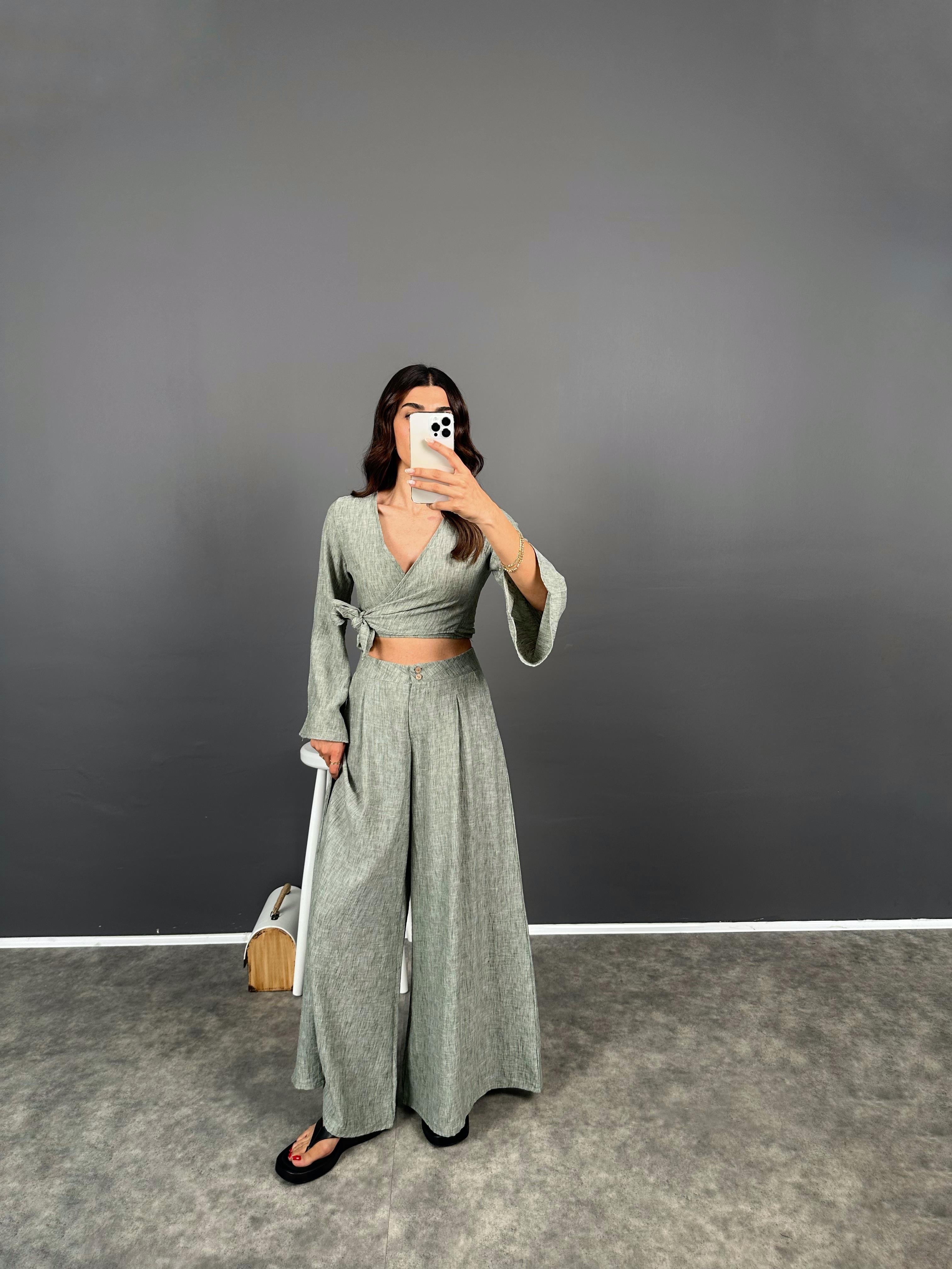 Libens Mint Yeşil Crop Bol Paça Pantolon TakımGausTAKIMGU008352