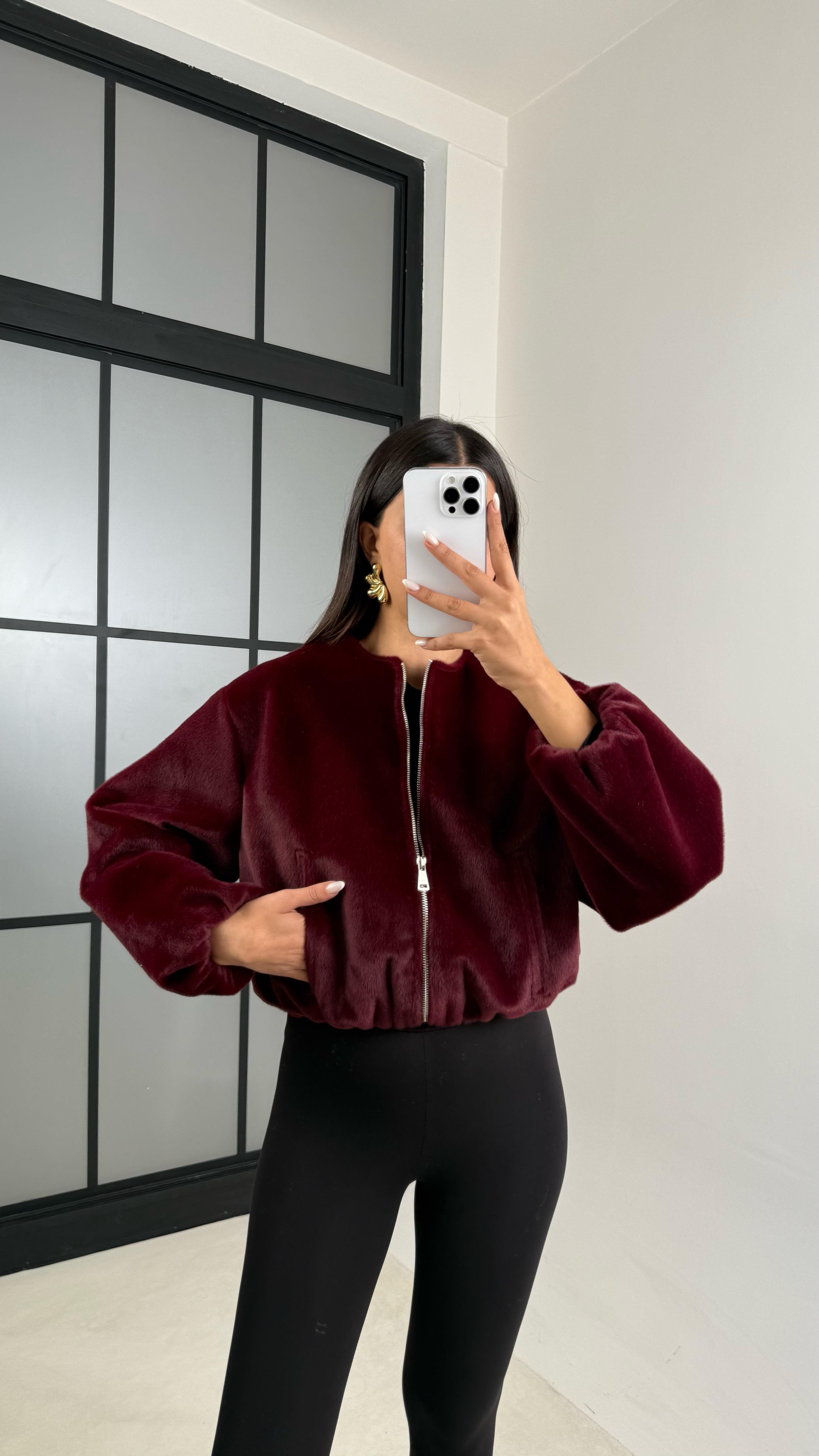 Bordo Astarlı Bomber Kürk Ceket GAUS-00513GAUSCEKETGAUS-00513