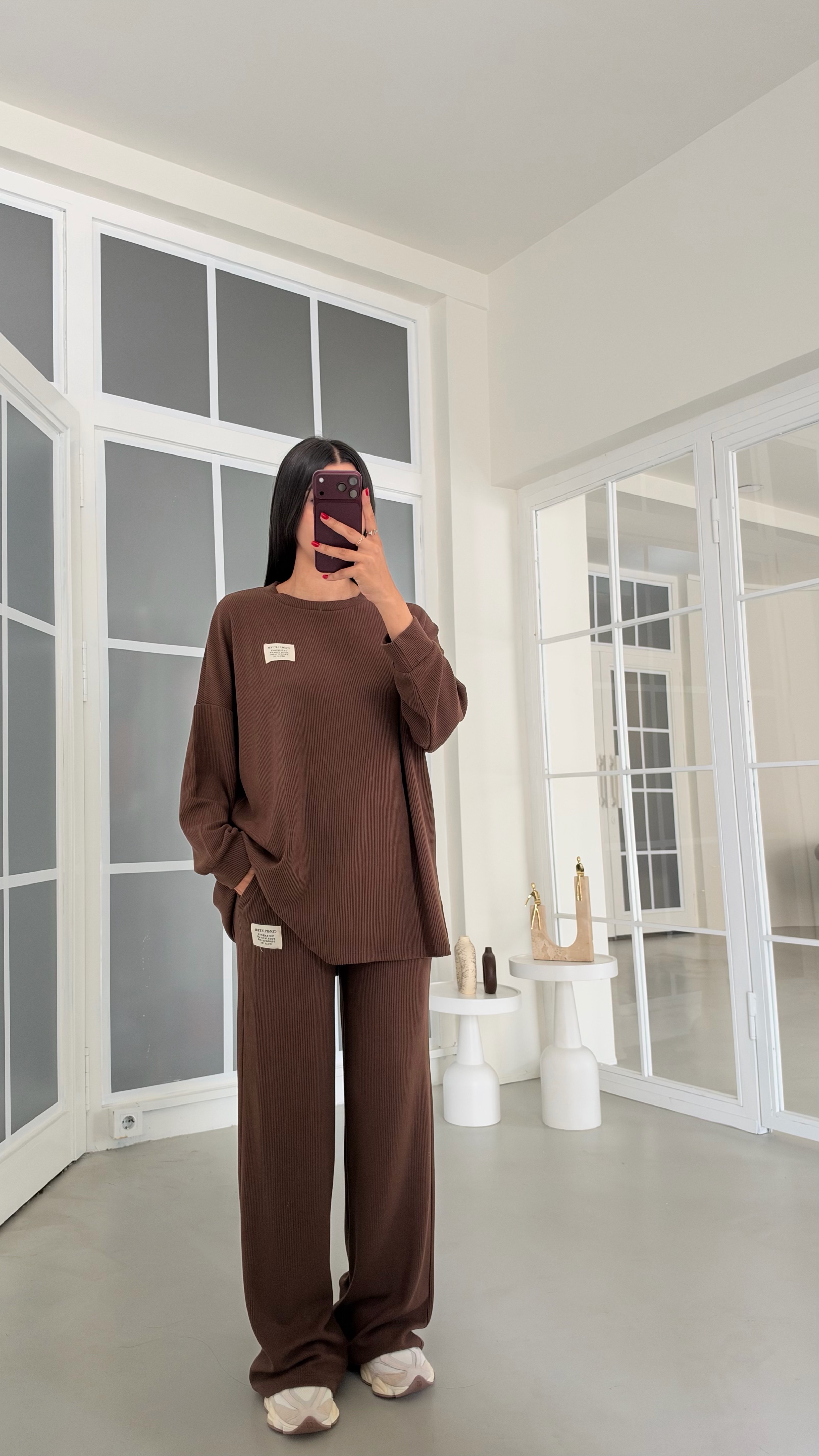 Kahve Kazak Beli Lastikli Pantolon İkili Selanik Kumaş Takım GAUS-02300GAUSTAKIMGAUS-02300