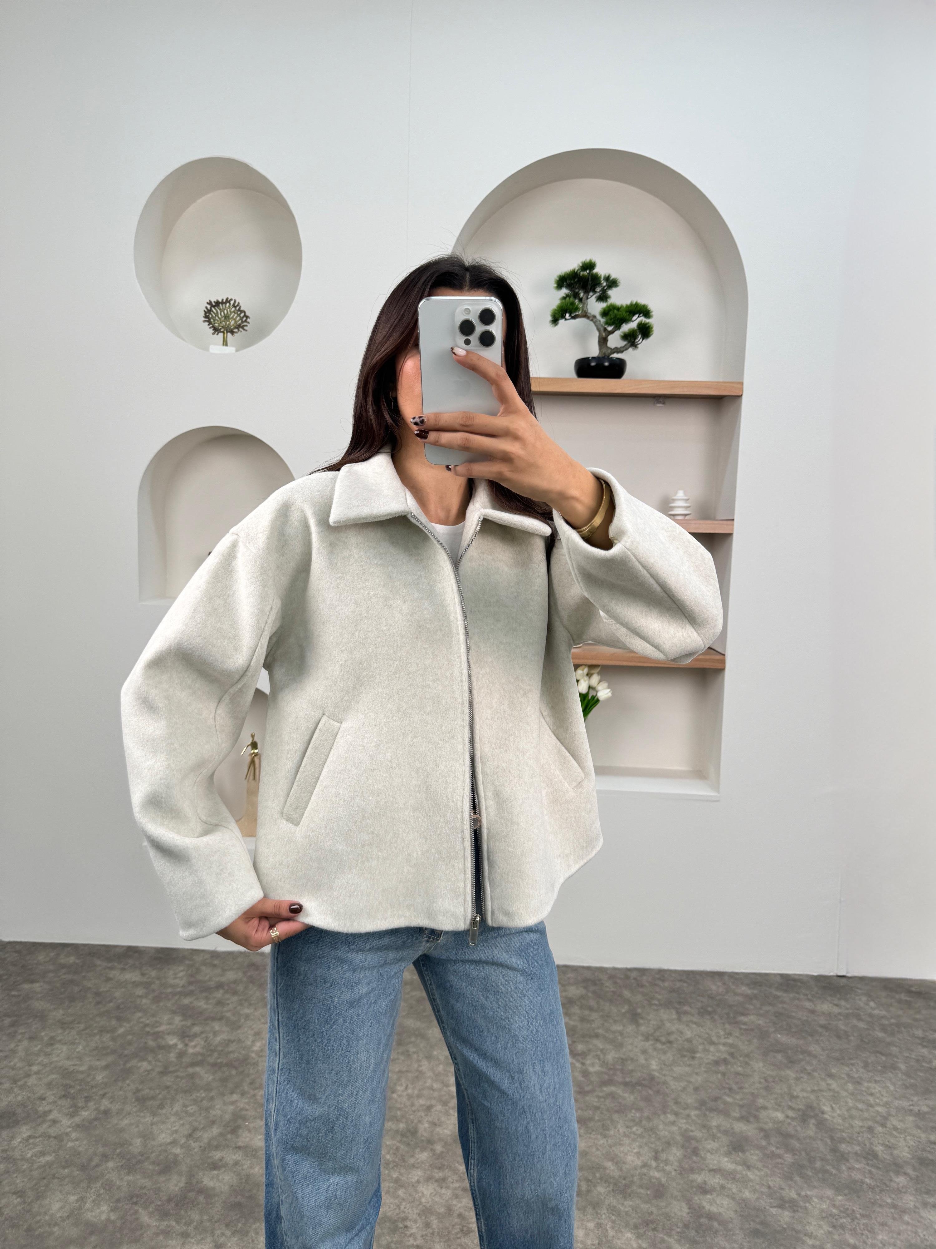 Dies Ekru ZR Muadil Fermuarlı Yumuşak Kaşe Ceket