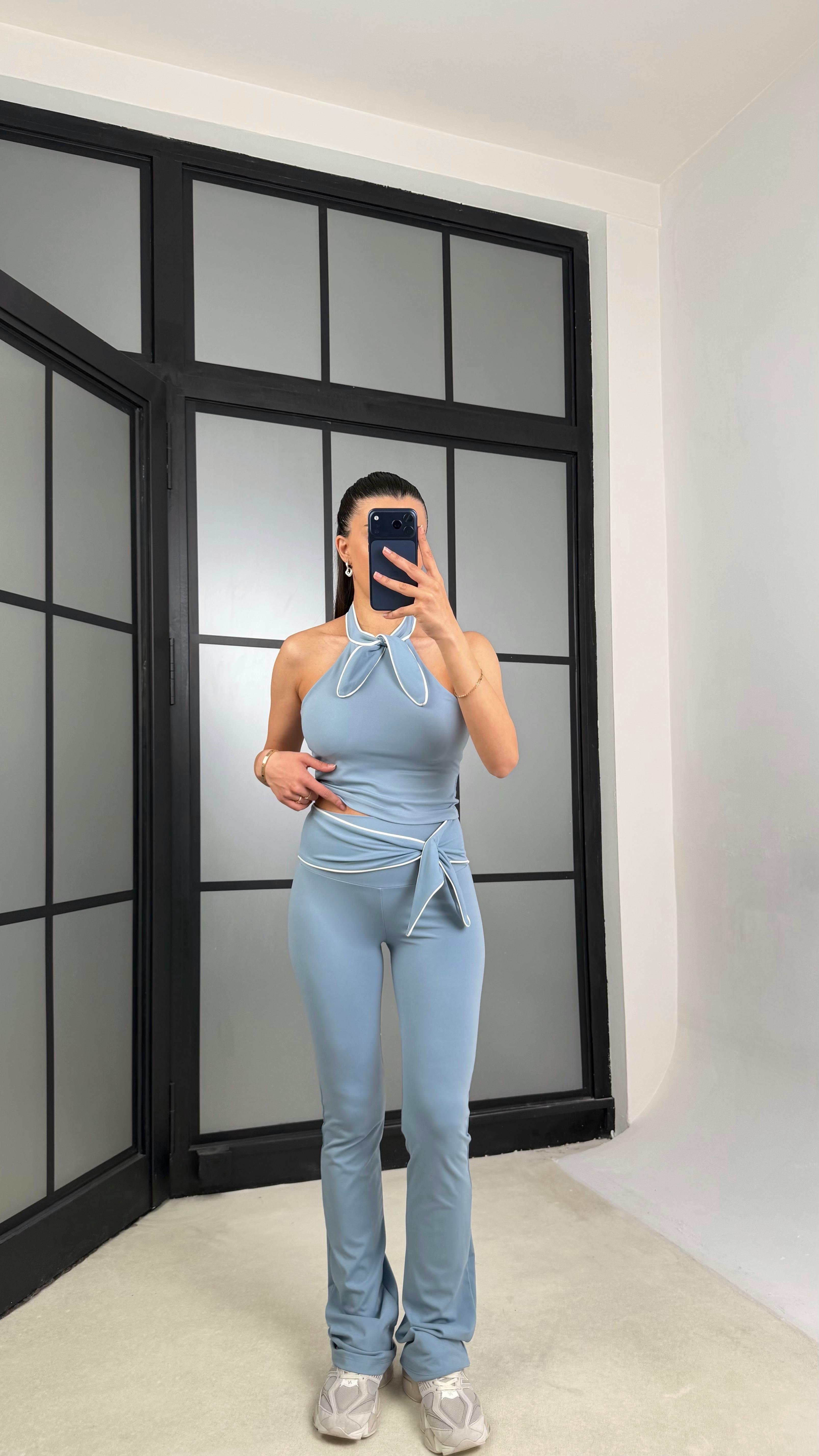 Mavi OYS Model Fiyonk Detaylı Crop Tayt Takım GAUS-01407GAUSTAKIMGAUS-01407