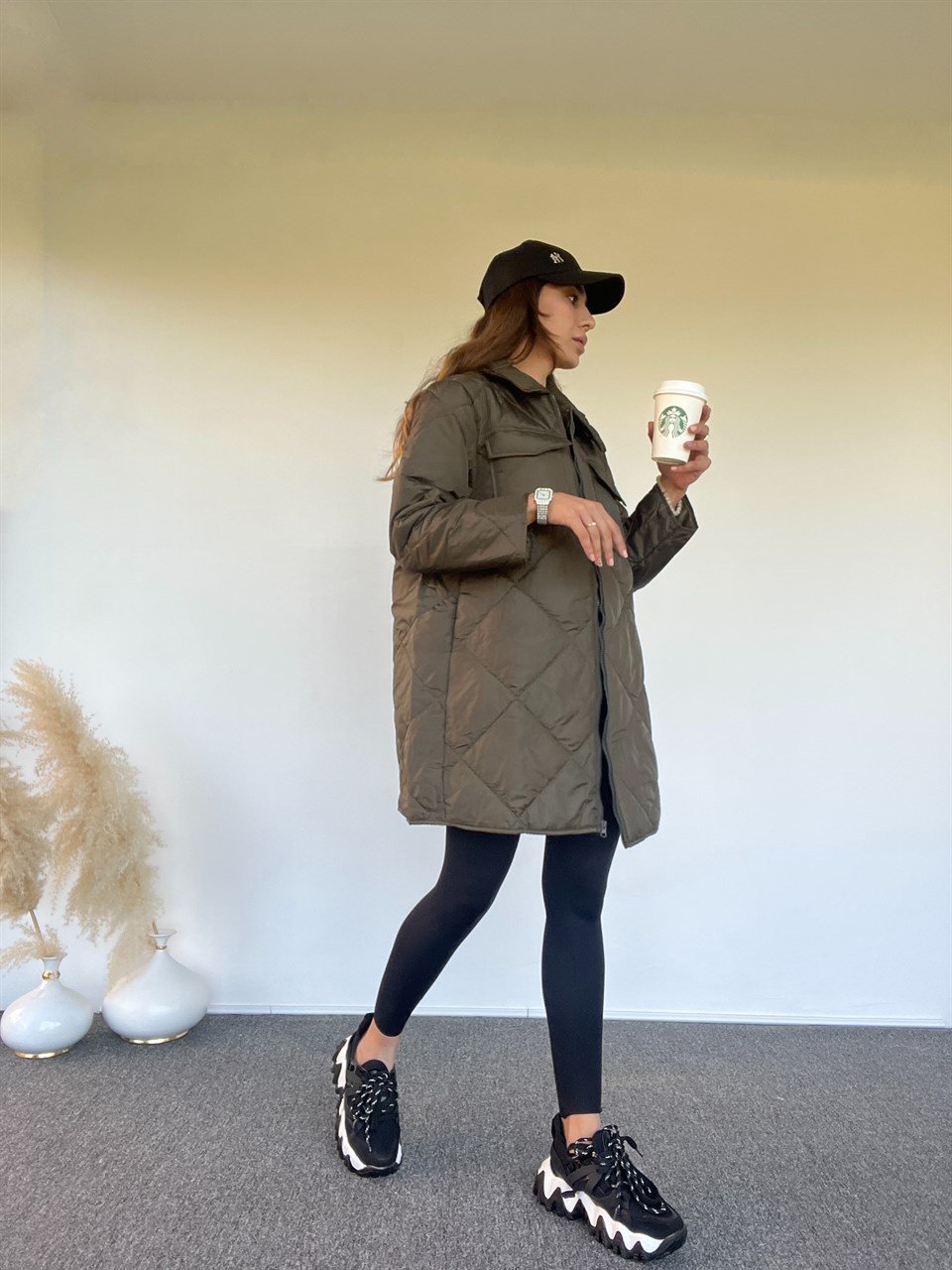 Geos Yeşil Oversize Kapitone Mont