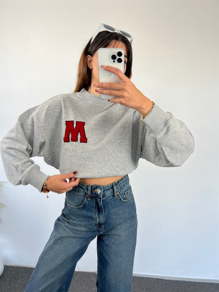 Gri M Harfli Sweat GausSWEATSHIRTGU00664