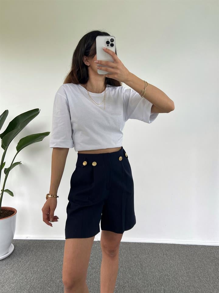 Lacivert Gold Düğmeli Şehir Boy Şort GausŞORTGU001135