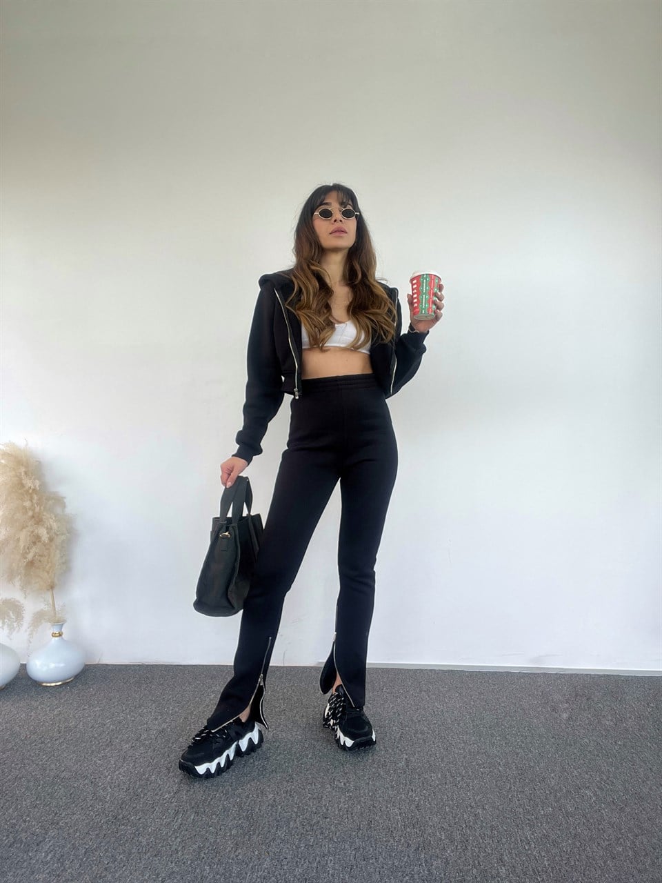 Lucas Siyah Fermuar Detaylı Şardonlu İkili TakımGausTAKIMGU00720