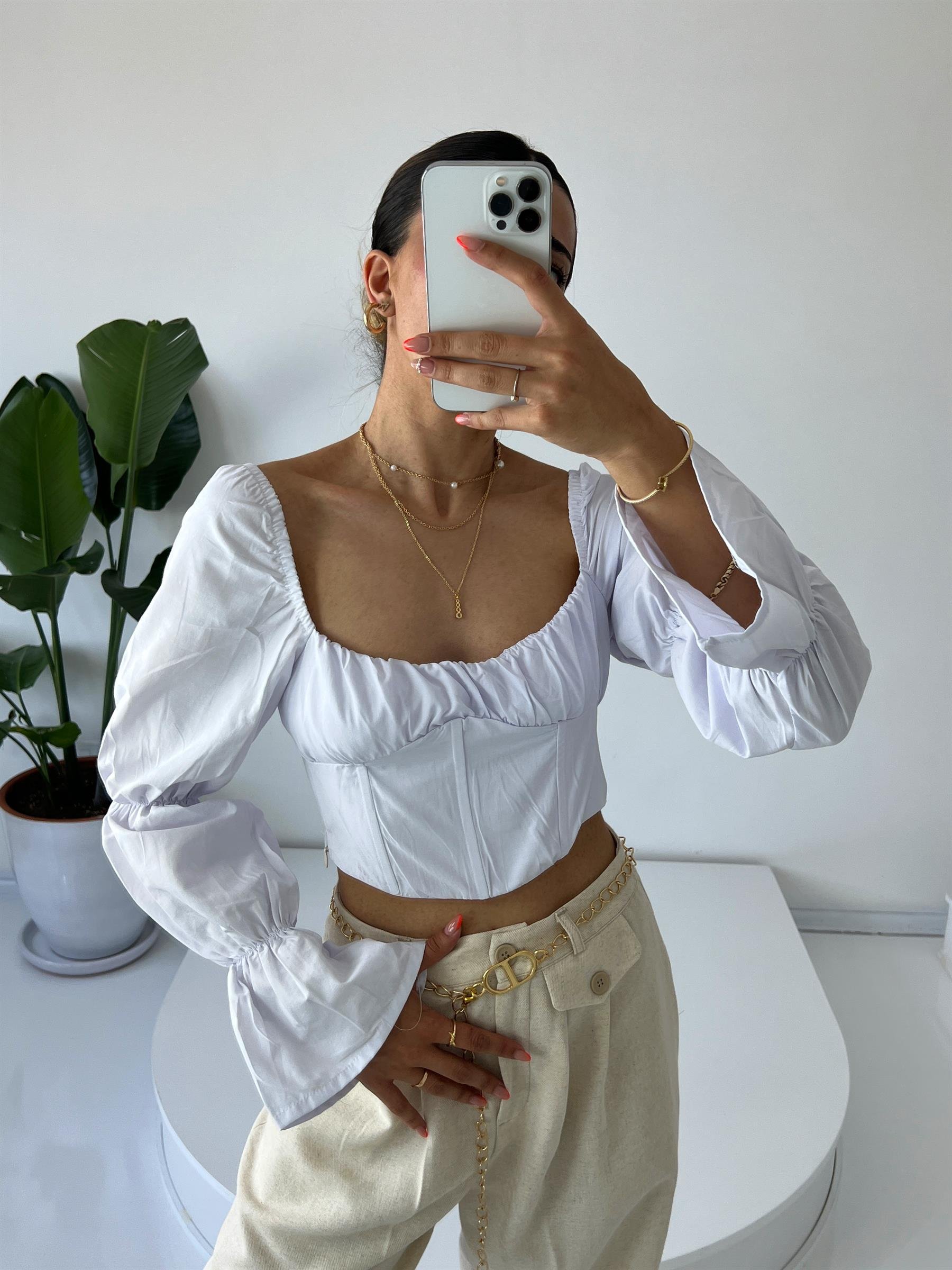 Luciano Beyaz Korseli Crop 