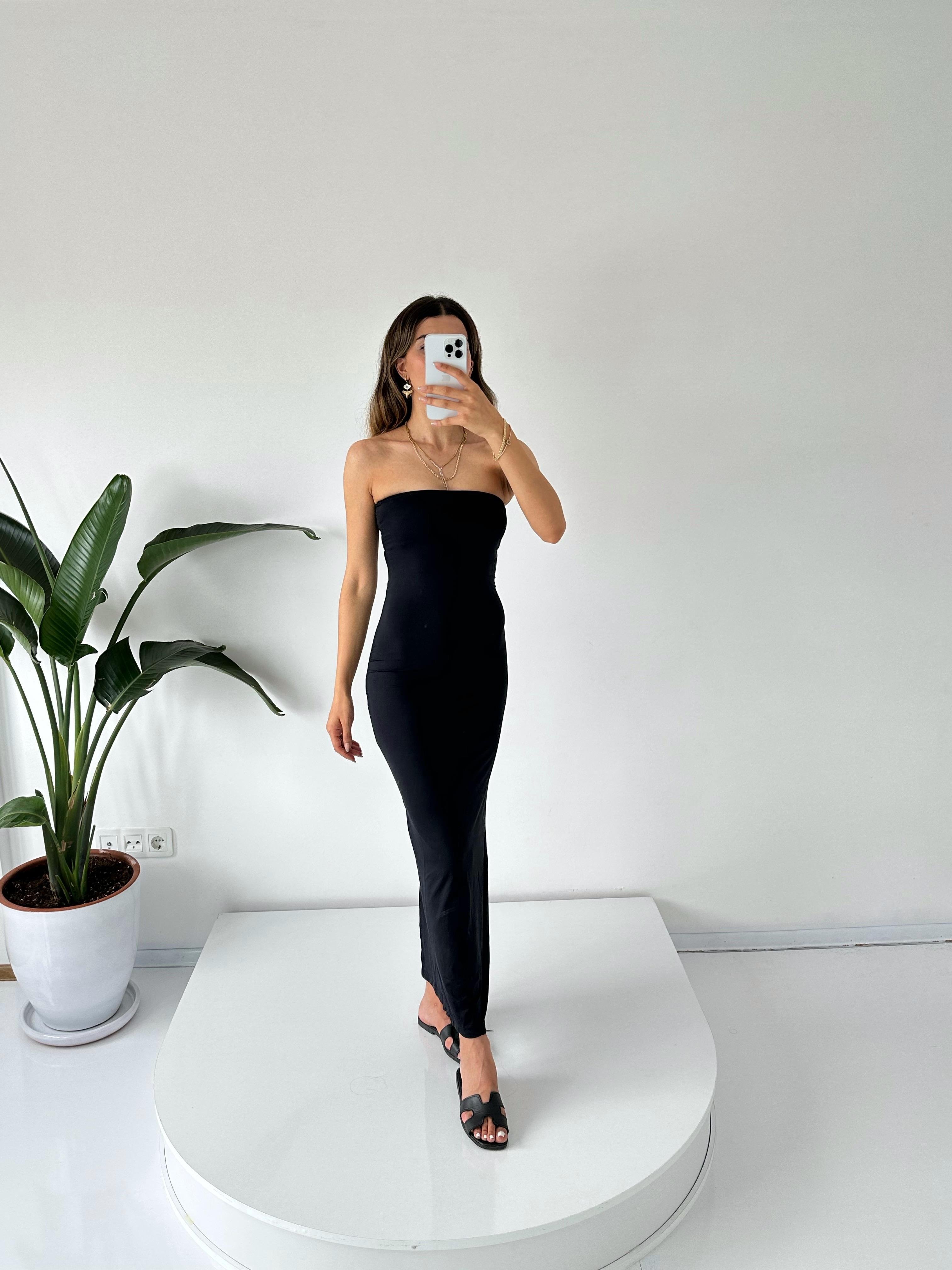Mary Siyah Straplez Maxi ElbiseGausELBİSEGU001565