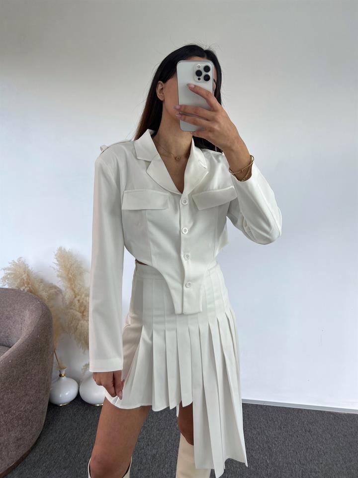Noemi Beyaz Tasarım Blazer Ceket GausCEKETGU00920