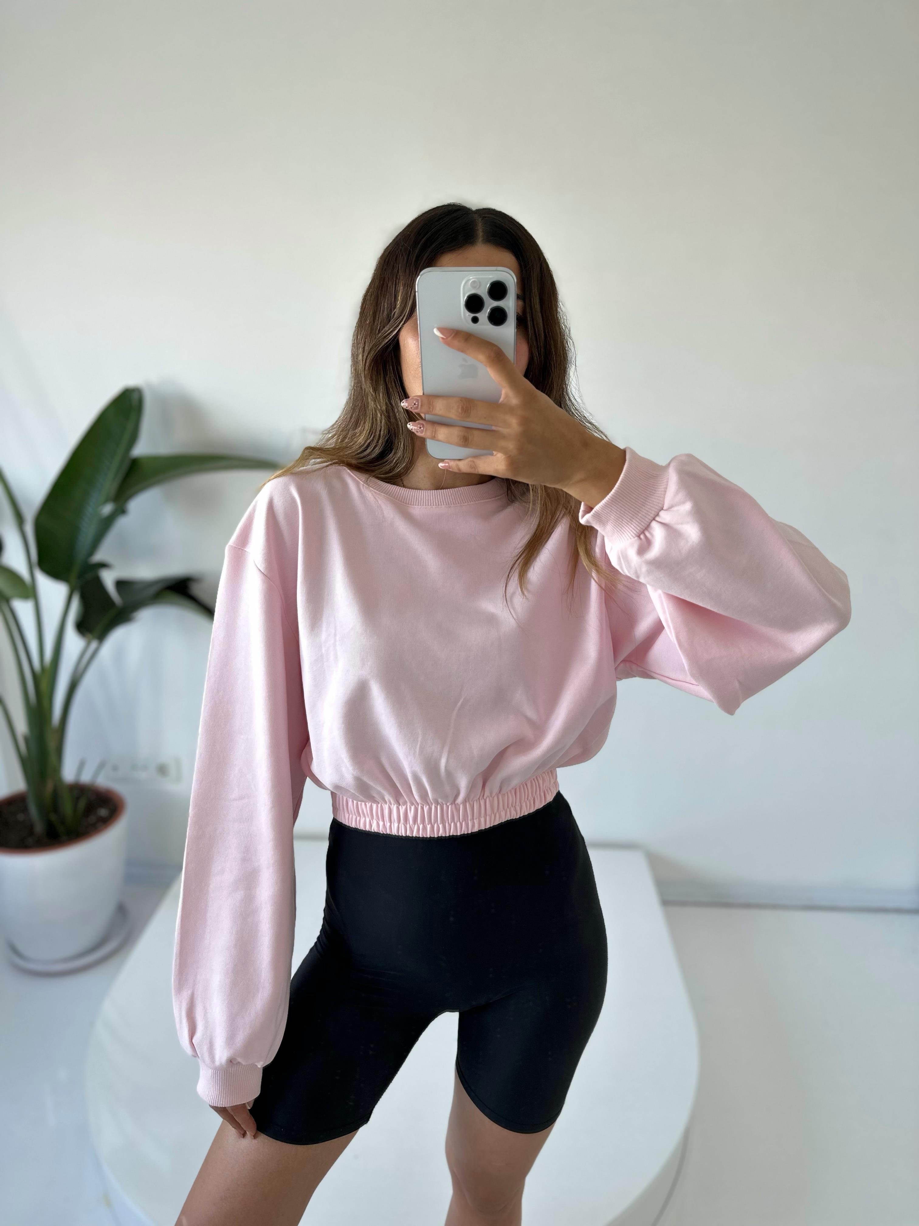 Pembe Bisiklet Yaka Crop SweatGausSWEATSHIRTGU001796