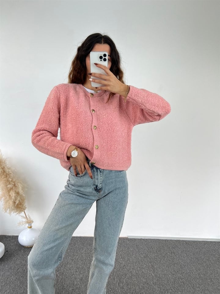 Pembe Teddy Gold Düğme HırkaGausHIRKAGU00794