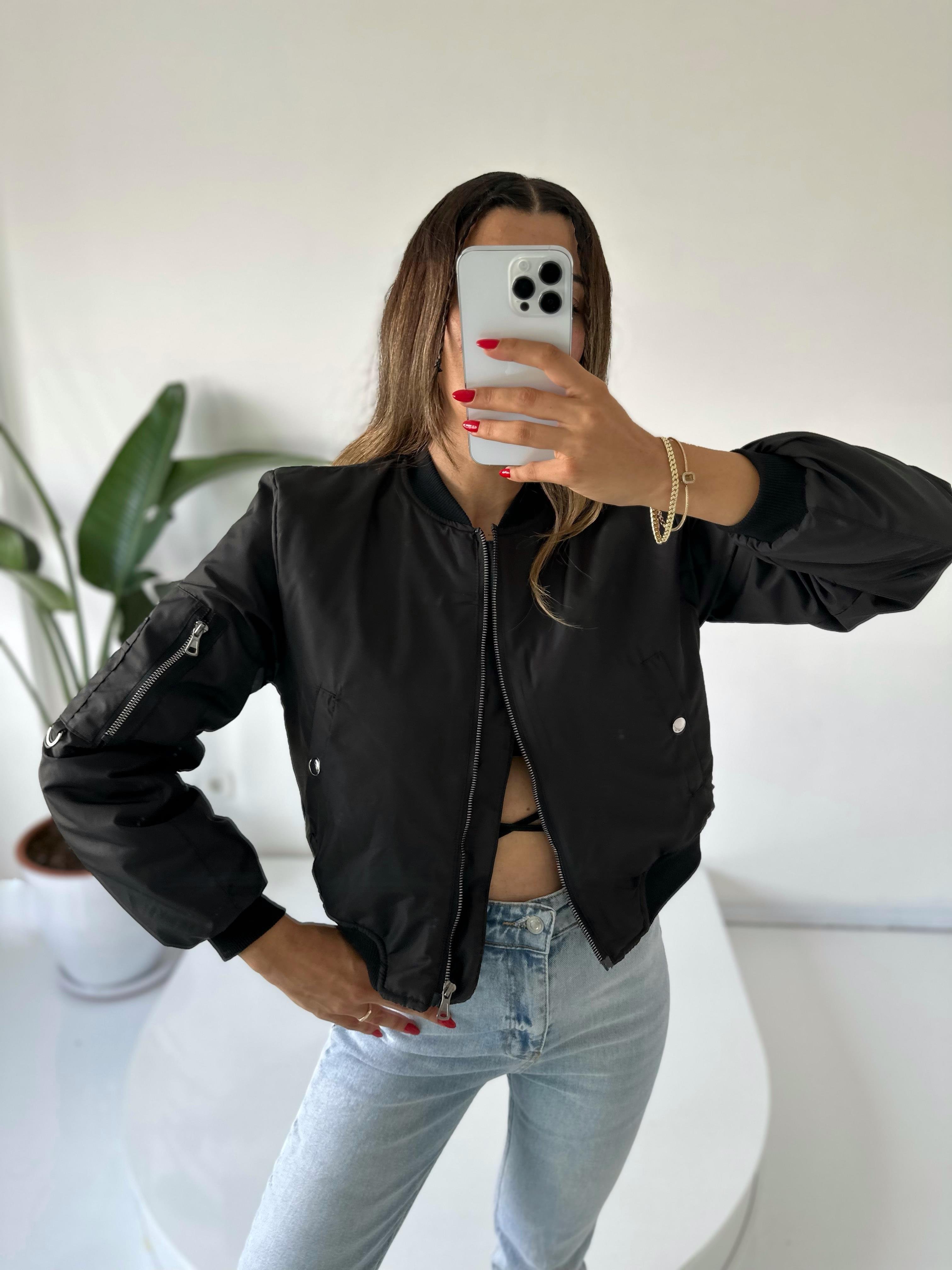 Polina Siyah Fermuar  Bomber  Mevsimlik MontGausCEKETGU001825