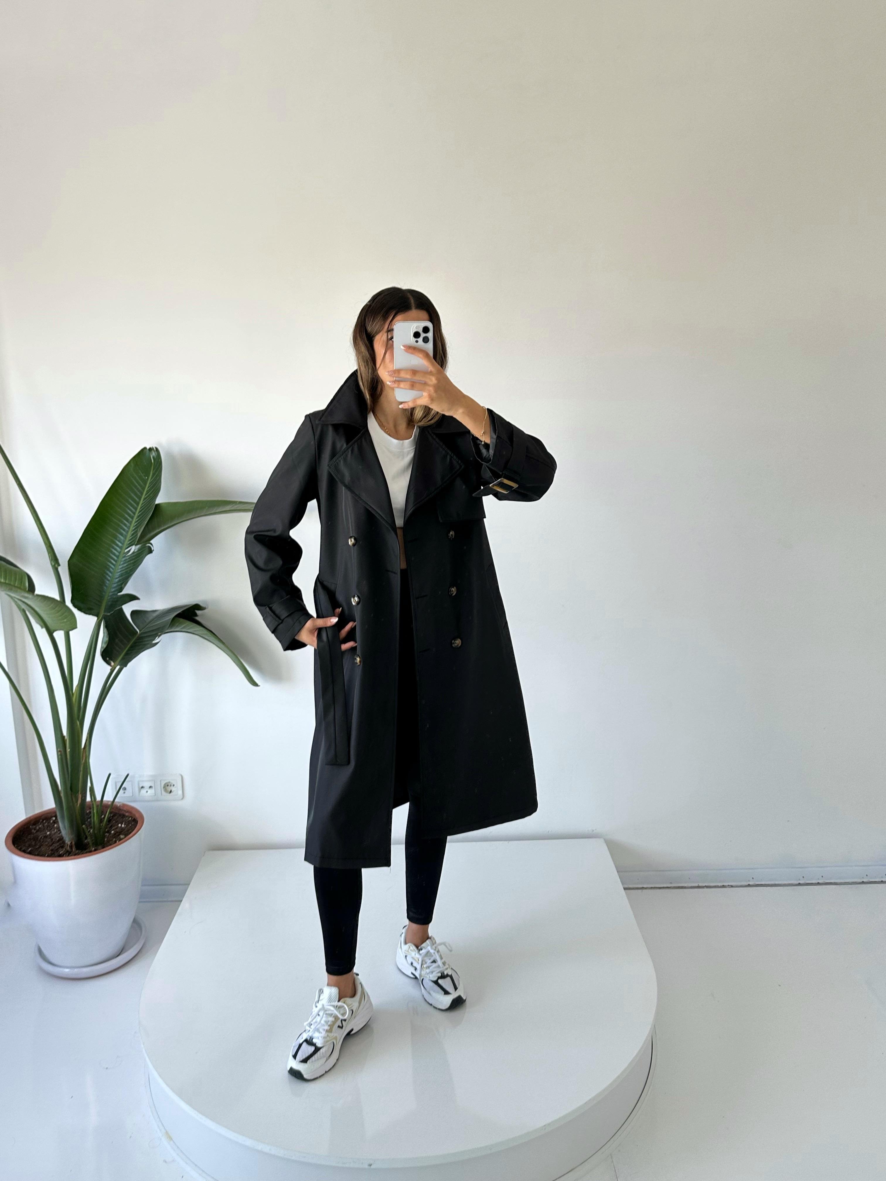 Premium Siyah Astarlı Uzun TrençkotGausKABANGU001793