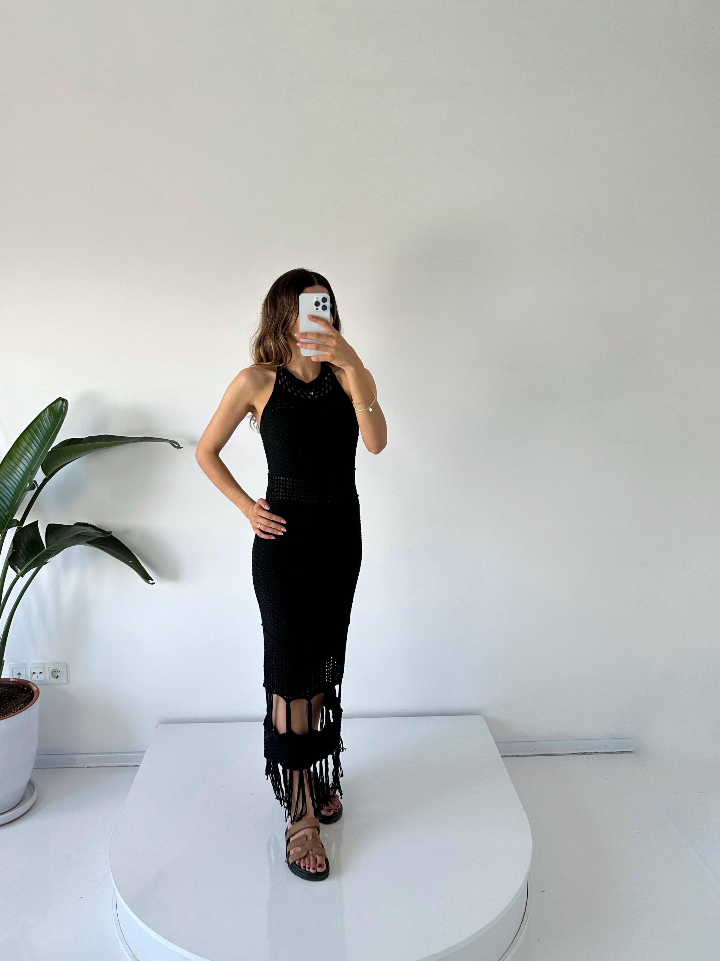 Siyah Ajurlu Triko ElbiseGausELBİSEGU001604