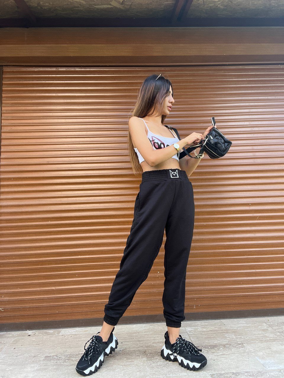 Siyah Beli Lastikli Baskılı Eşofman AltıGausEŞOFMANGU00474