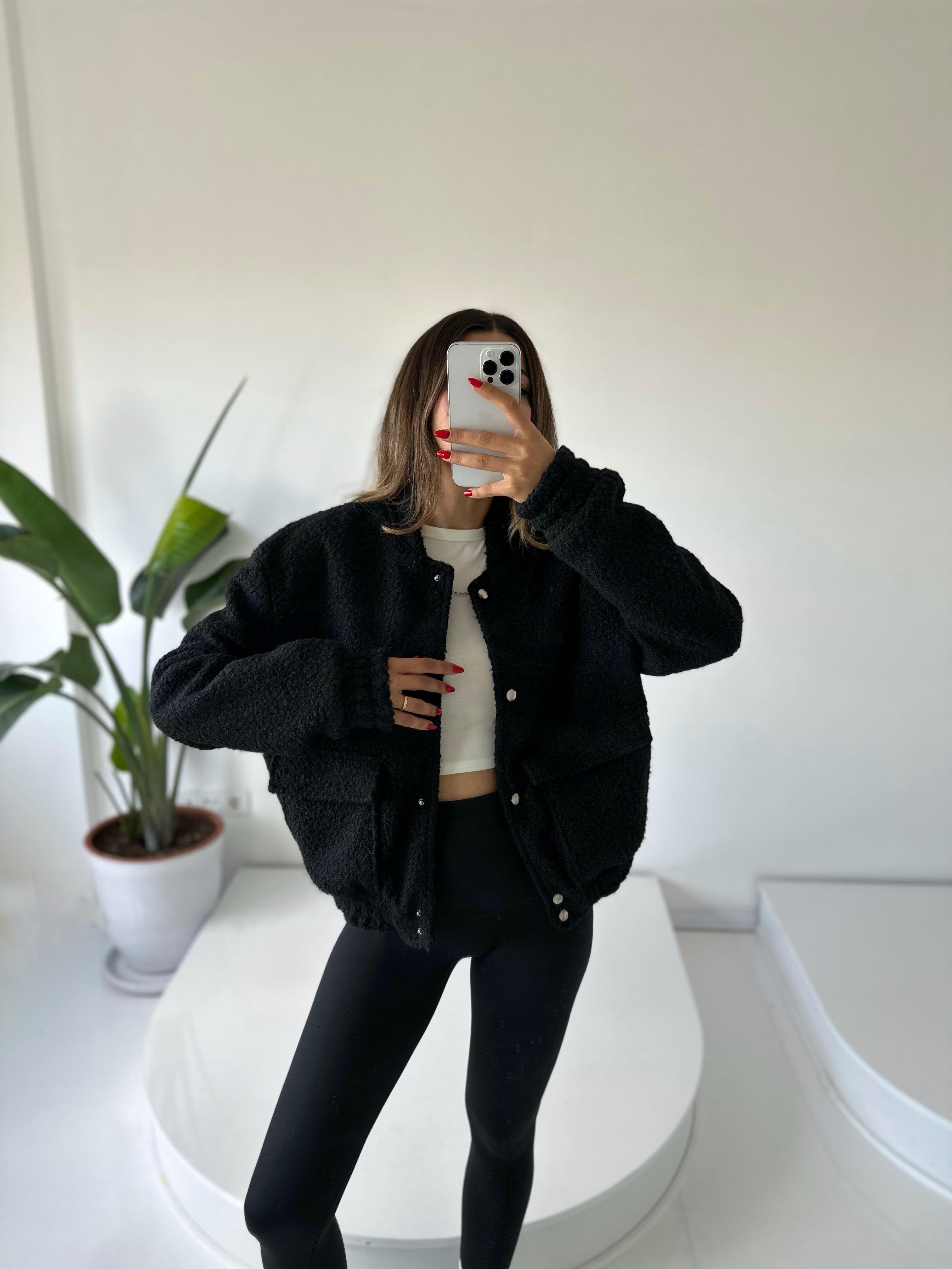 Siyah Buklet Teddy Bomber CeketGausCEKETGU001875