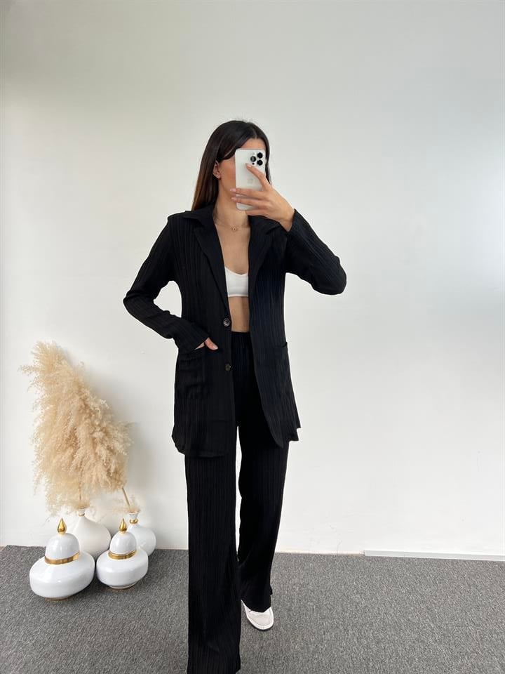 Siyah Gofre Blazer İkili Takım GausTAKIMGU00864