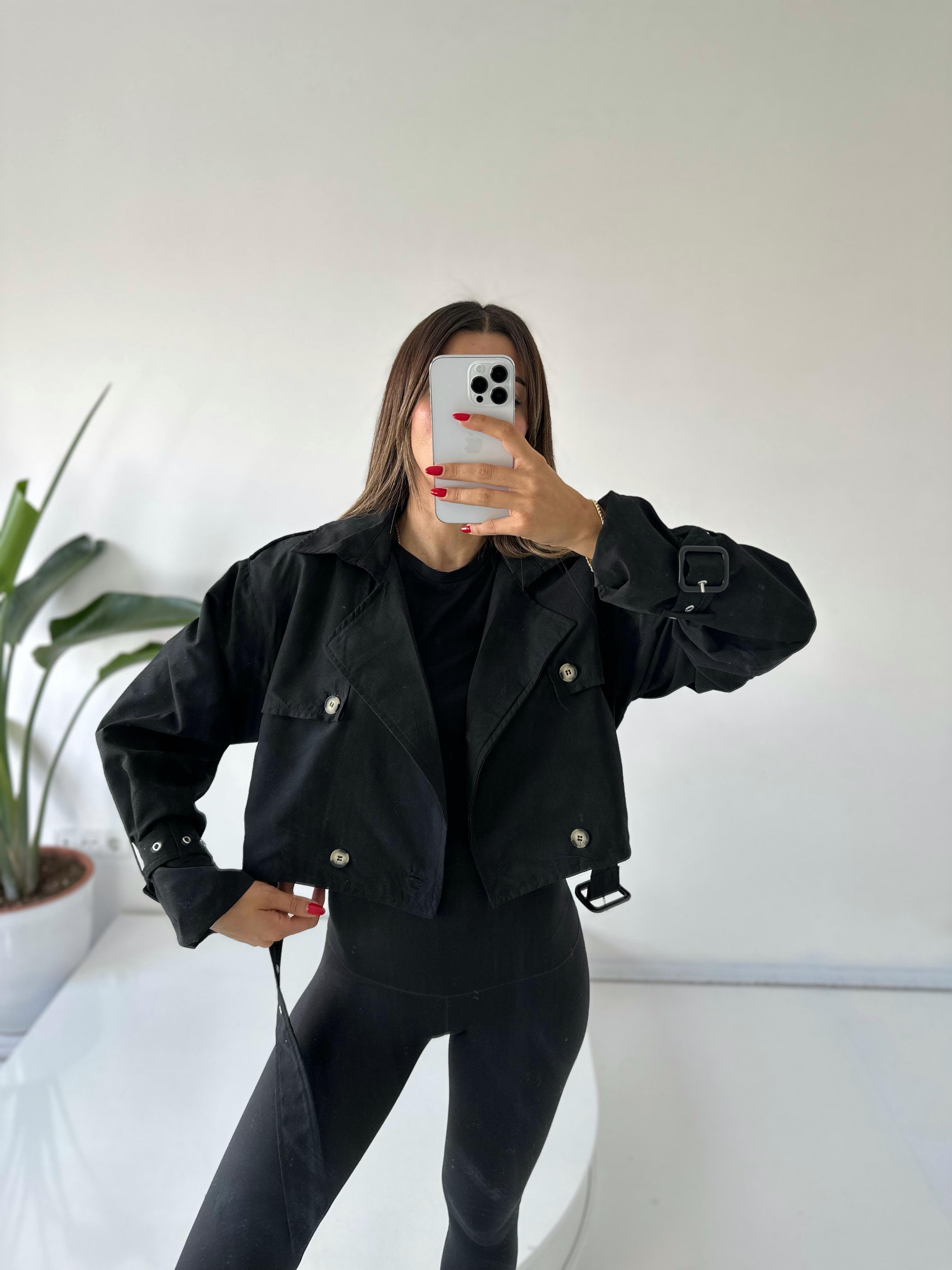 Siyah Kısa Astarlı TrençkotGausCEKETGU001921