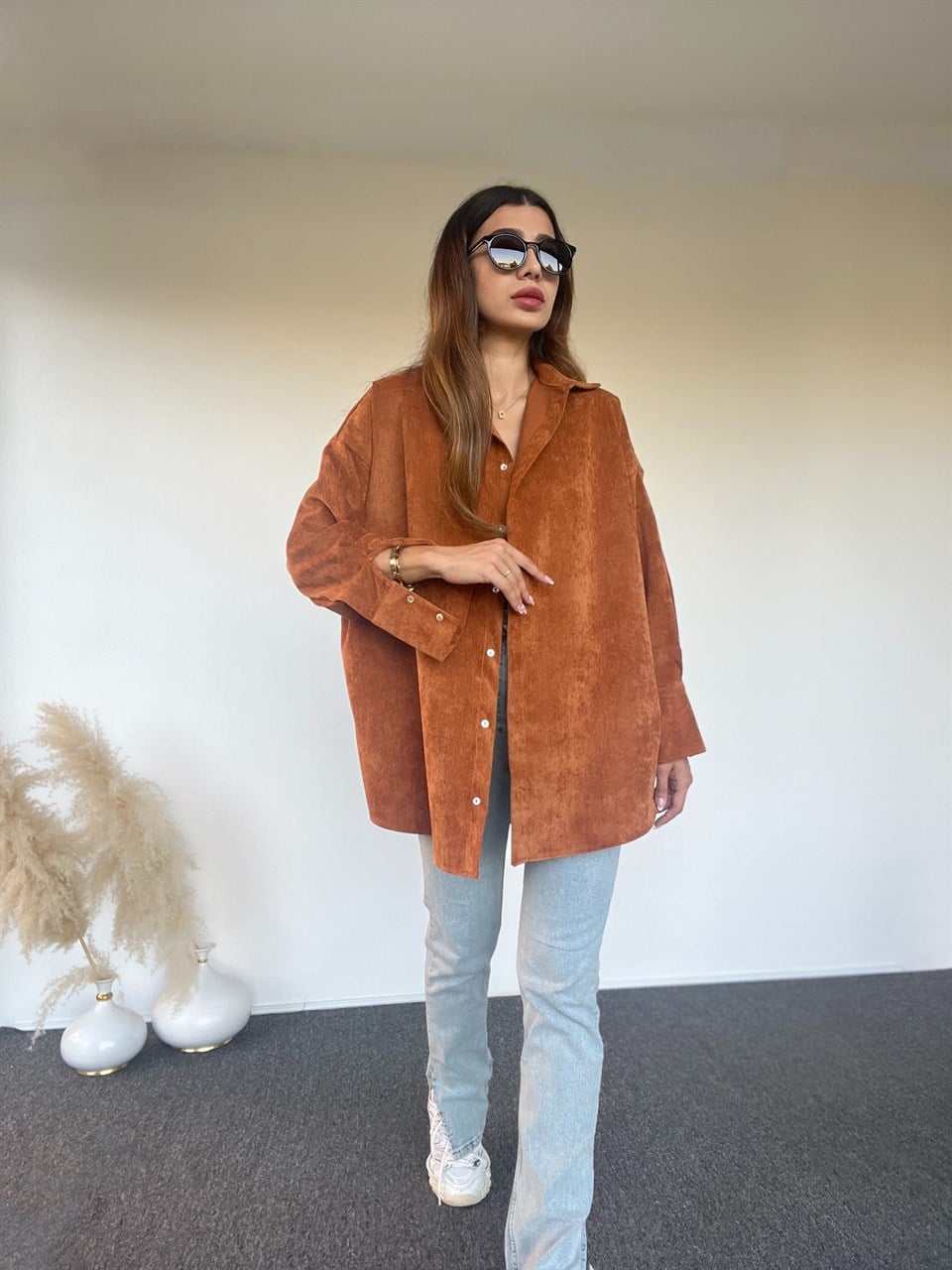 Taba Oversize Kadife Gömlek GausGÖMLEKGU00528