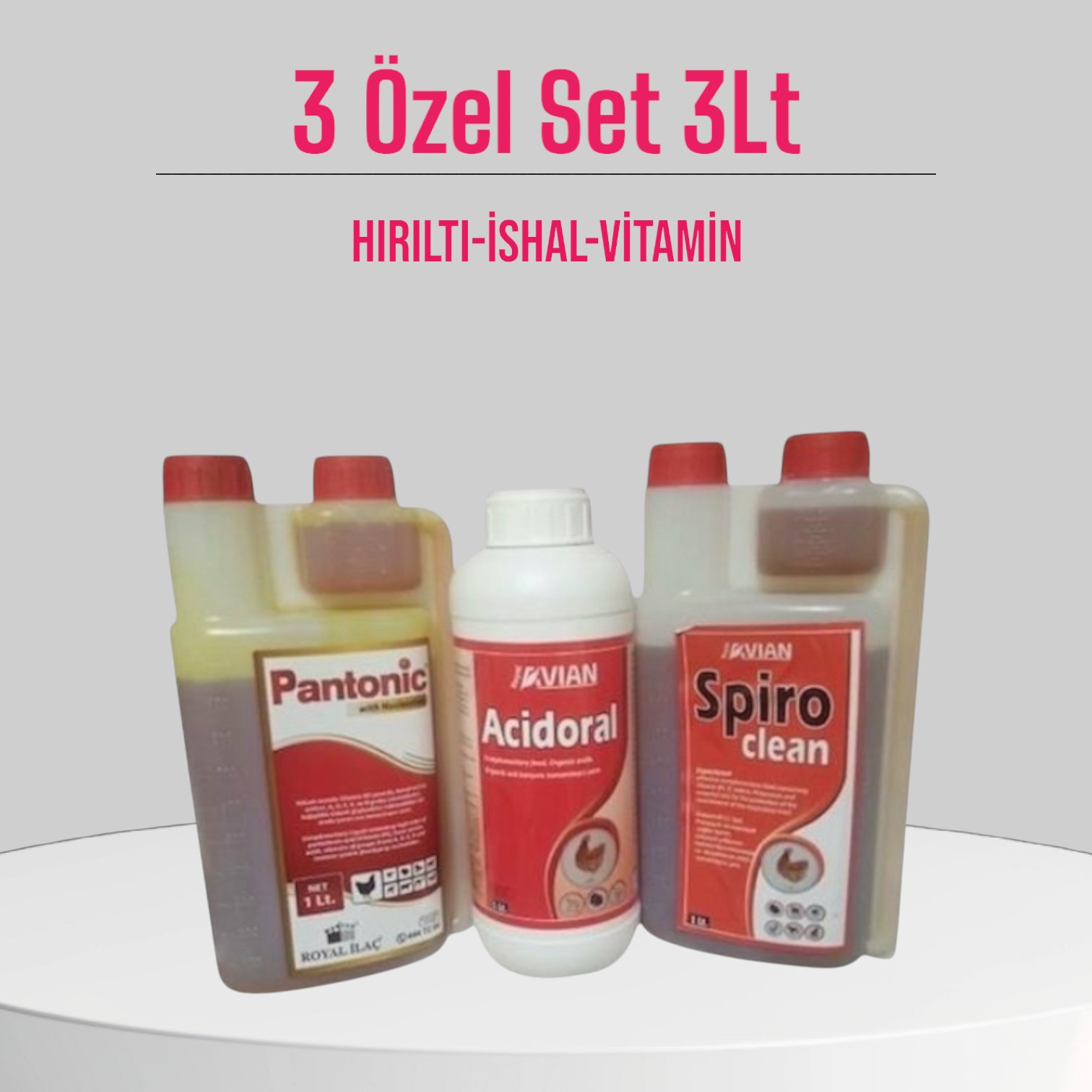 3 Lü Kanatlı Bakım Seti - Acidoral İshal - Spiro Clean Hırıltı - Pantonic Vitamin