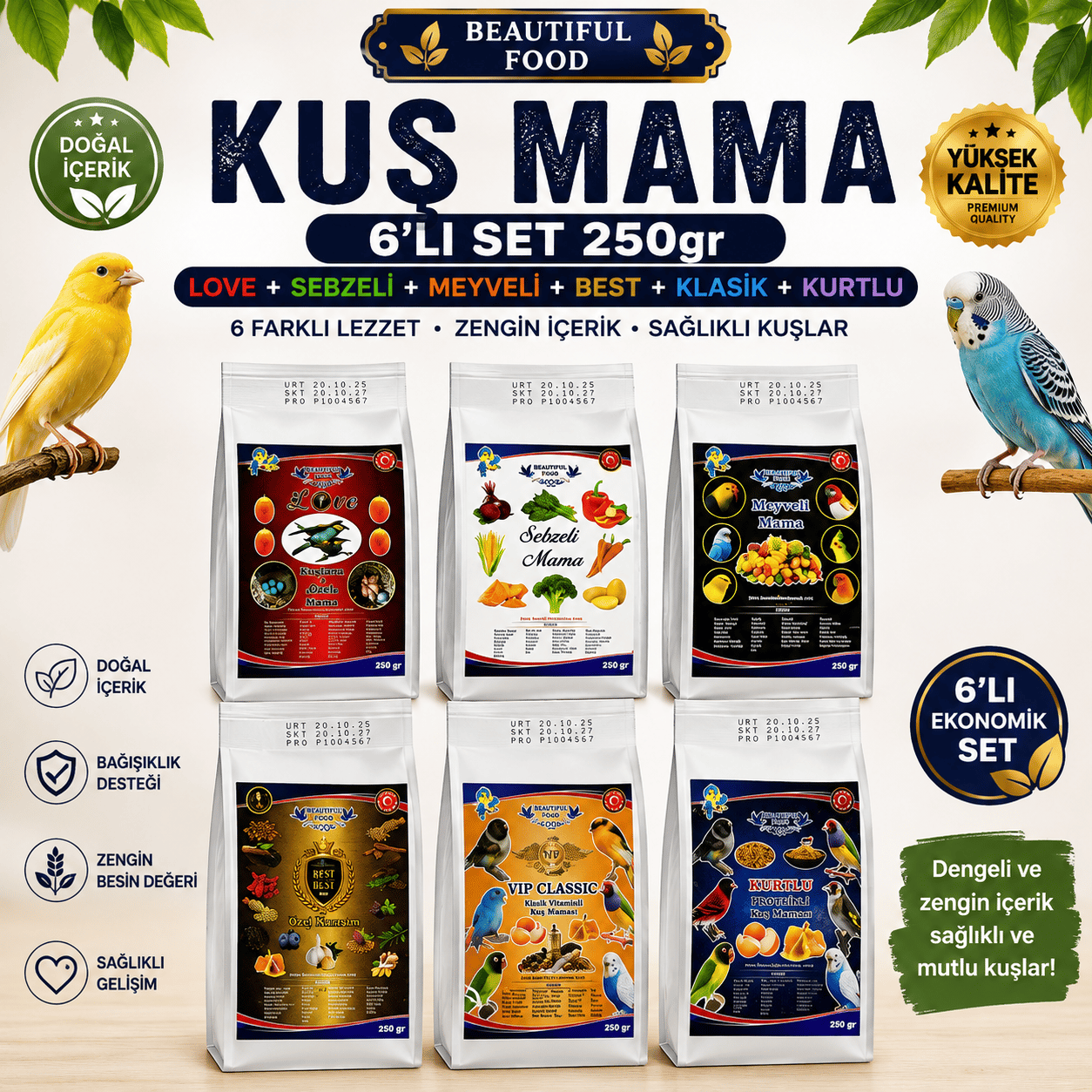 Beautiful Food 250 gr Kuş Maması 6'lı Set