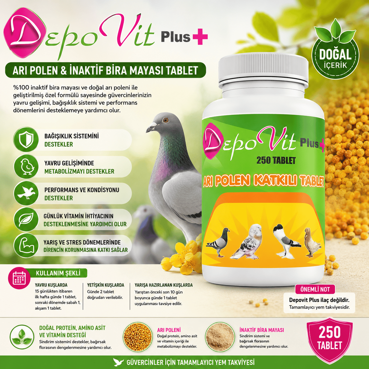 Depovit Plus Arı Poleni & İnaktif Bira Mayası Tablet 250 Adet