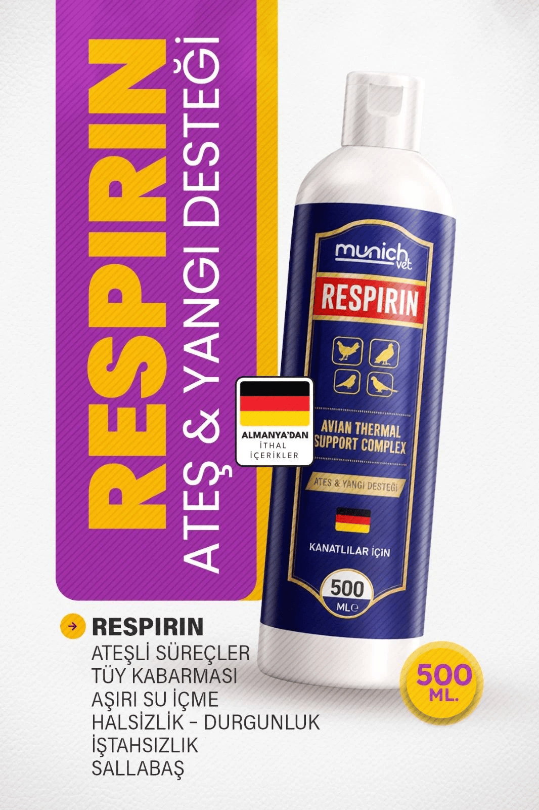 Respirin Ateş Düşürücü 500 ml | Kanatlı Hayvanlar ve Kuşlar İçin Ateş Düşürücü Destek