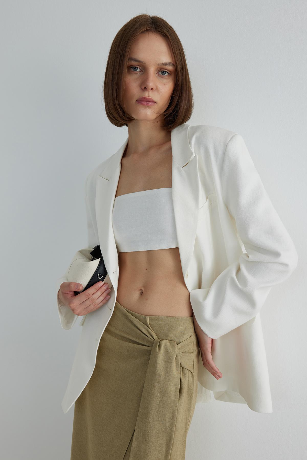 Beyaz Gabriel Keten Blazer Ceket