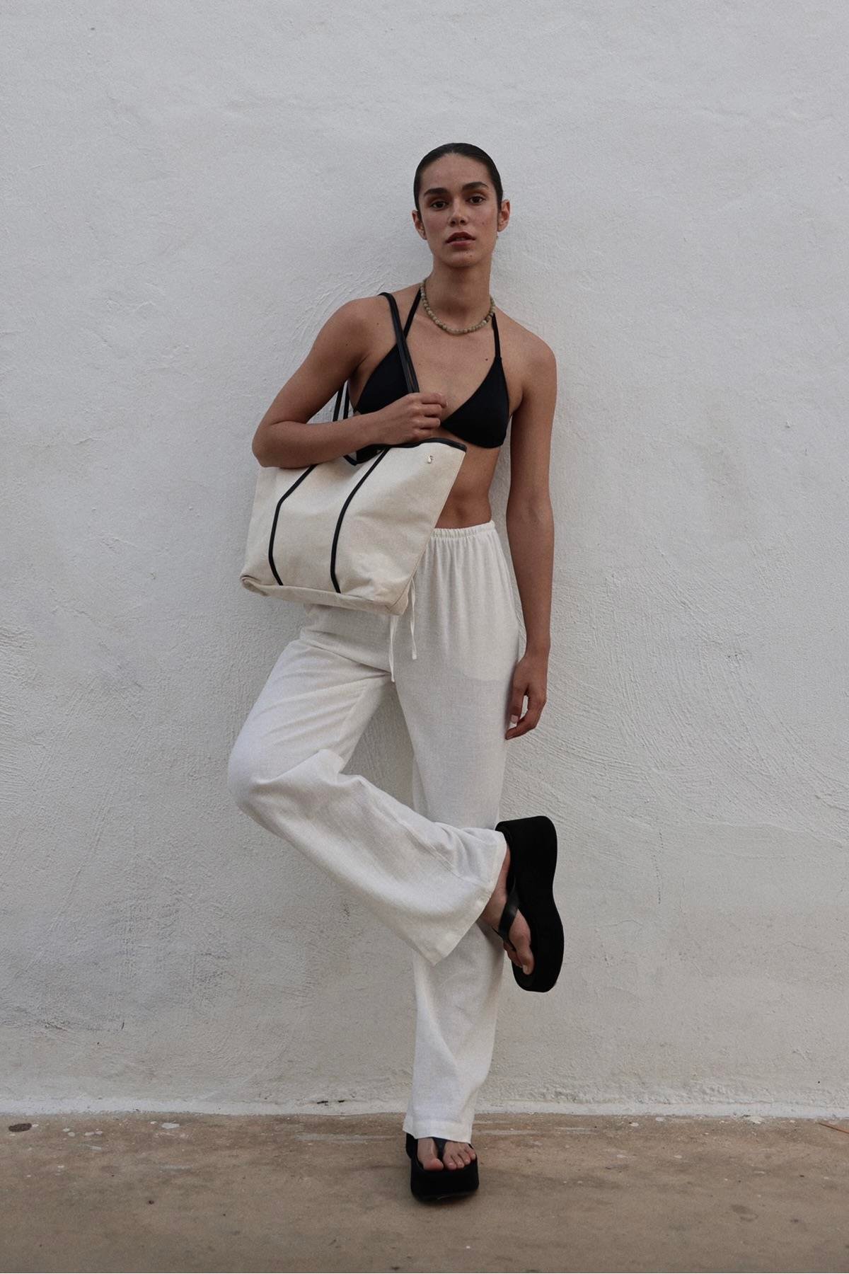 Beyaz Portofino Keten Pantolon