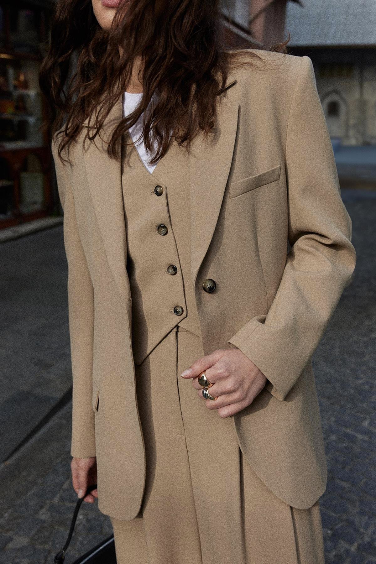 Camel Mina Blazer with Button Detail