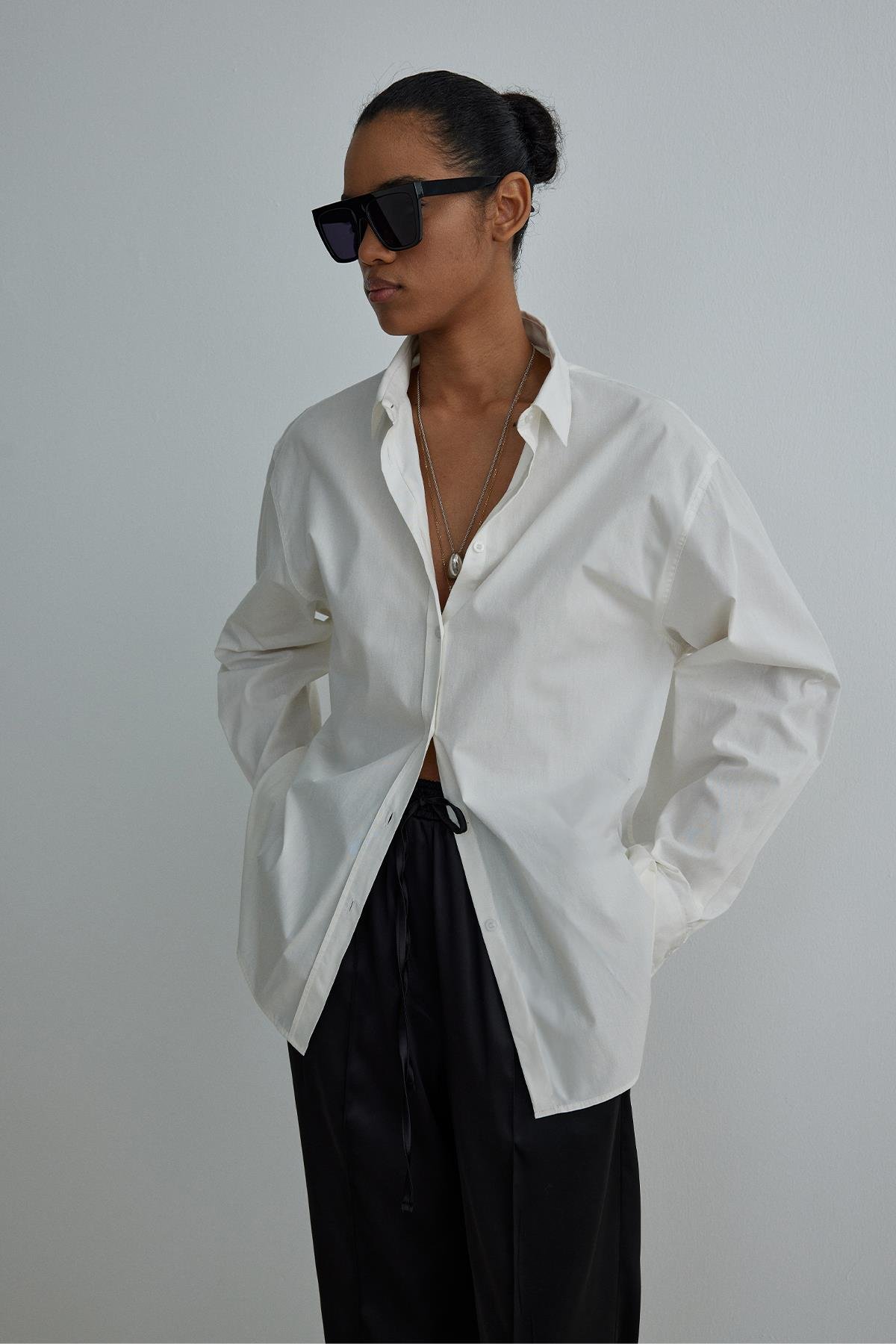 Ekru Day Oversize Poplin Gömlek