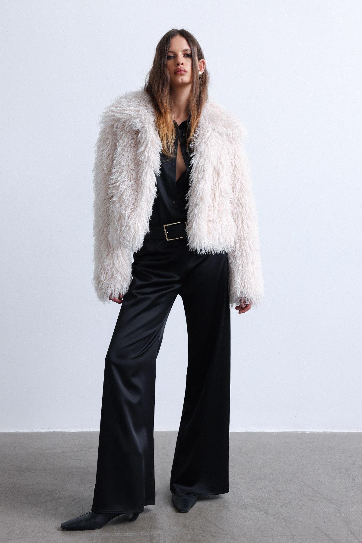 Ekru Suzie Suni Kürk Ceket