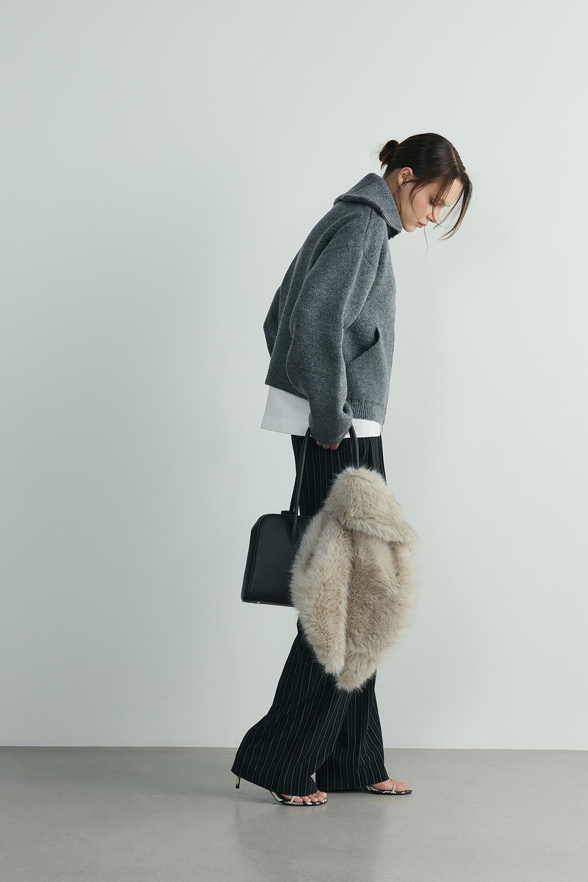 Füme Jodie Fermuarlı Triko Hırka