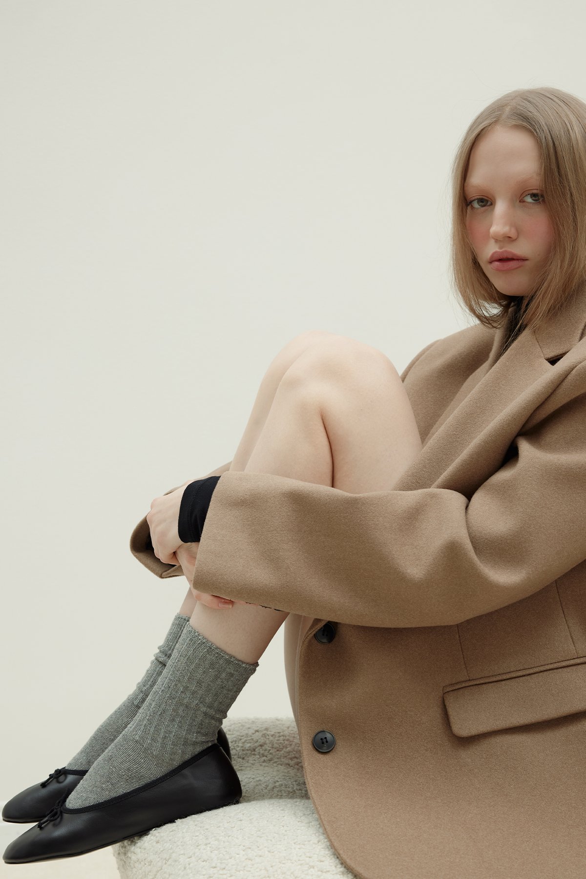 Füme Yün Karışımlı Fitilli Çorap