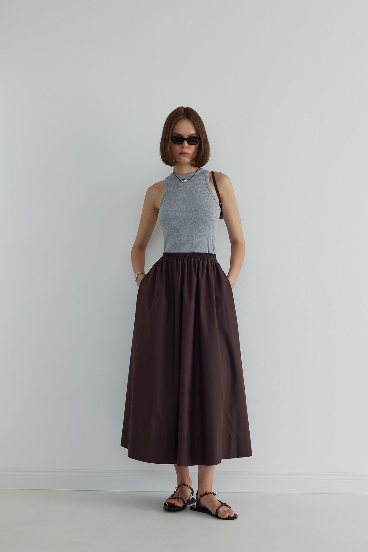 Gri Oli Fitilli Bisiklet Yaka Top