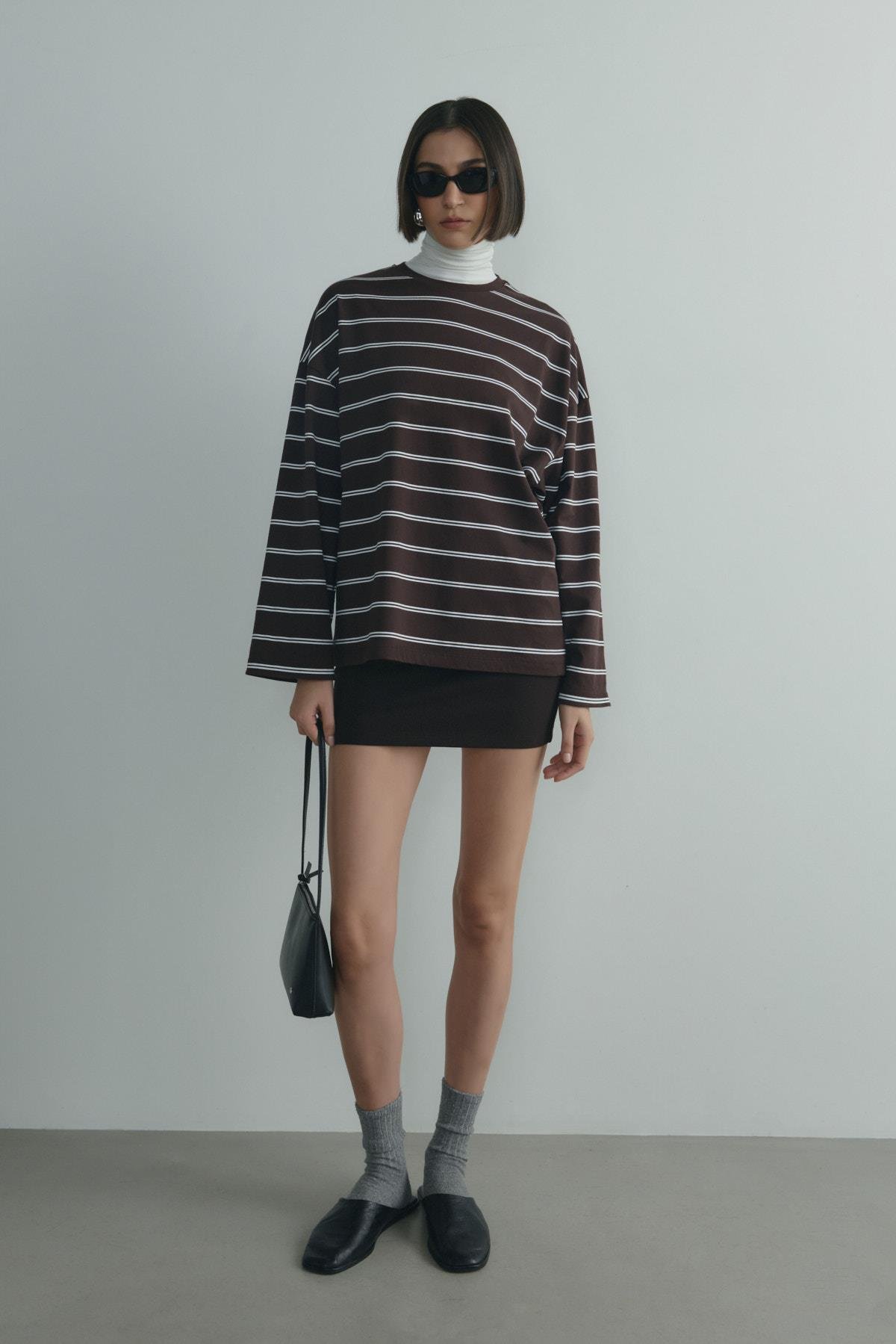 Kahverengi Lizzy Çizgili Tişört